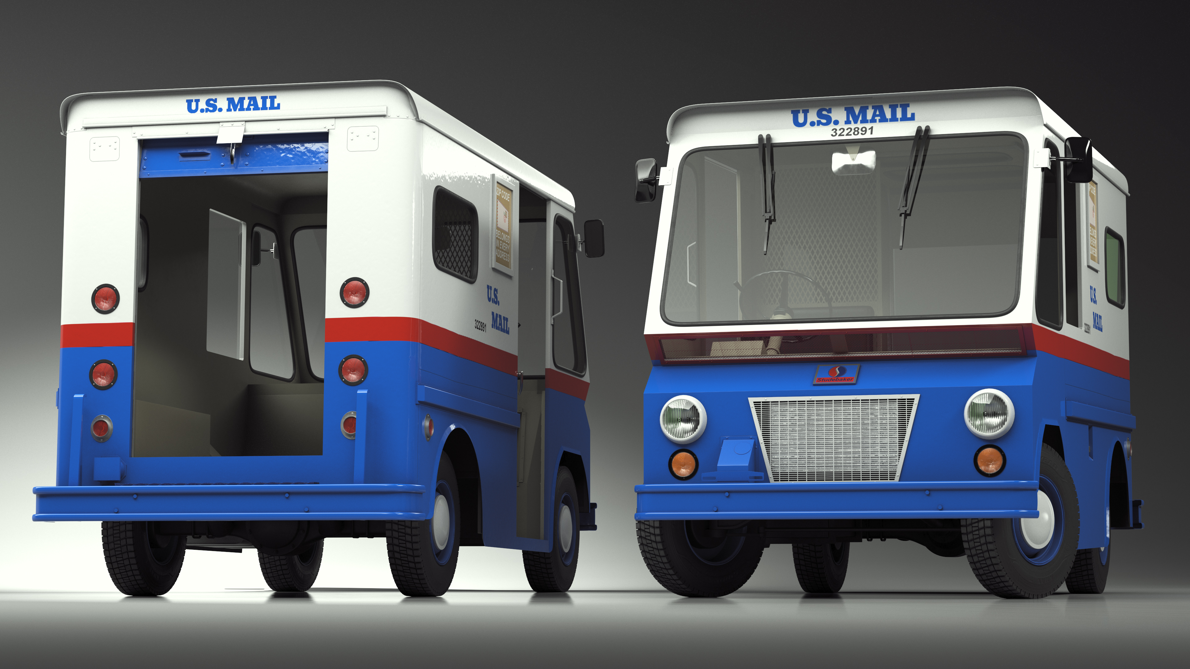 3D US Mail Studebaker ZIP Van Rigged model