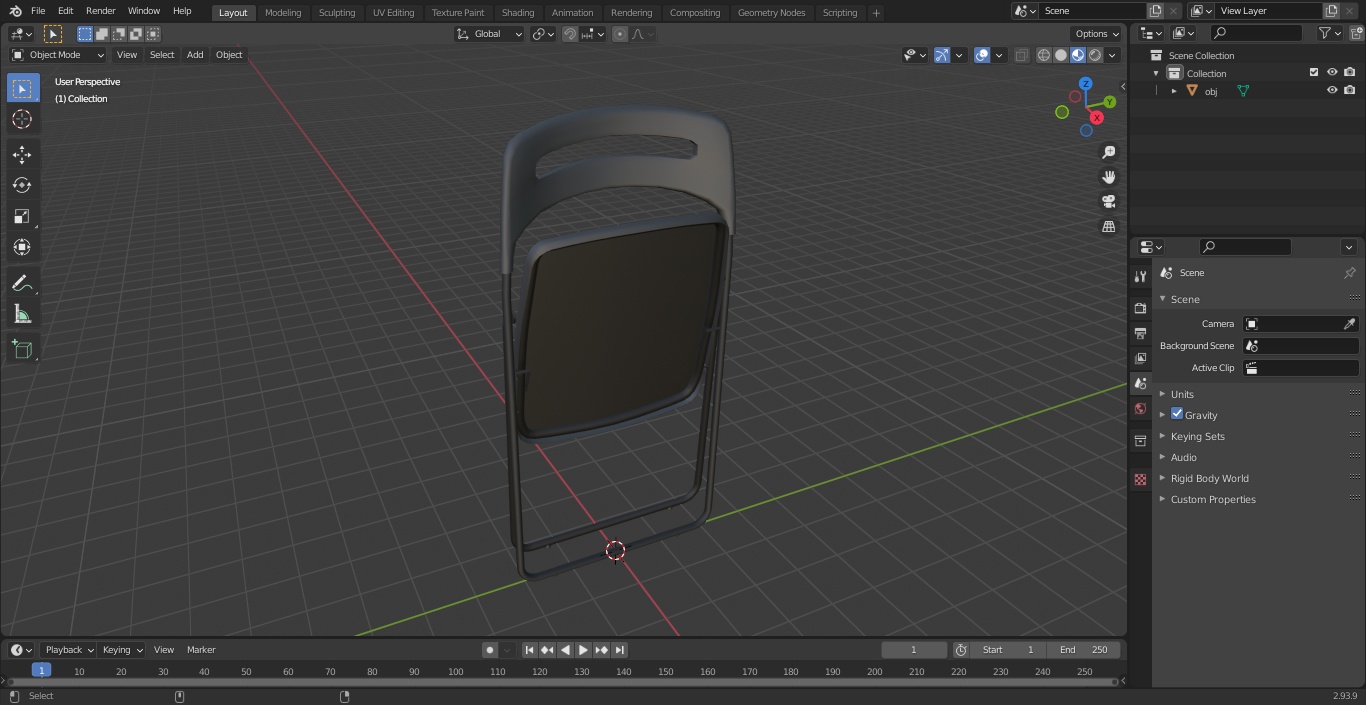 Plastic Folding Chair Black Folded 3D model