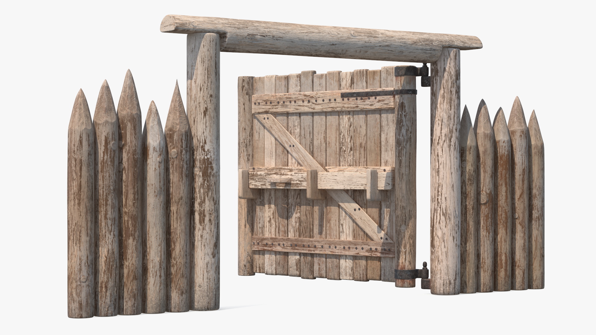 3D Village Gate with Fence model