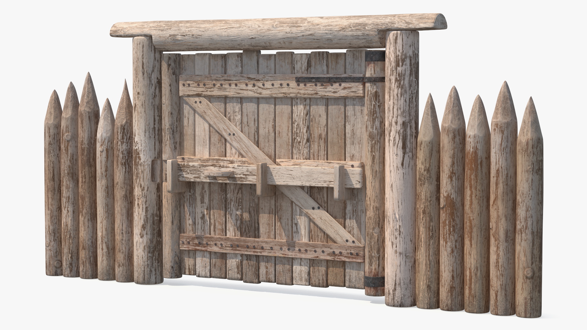 3D Village Gate with Fence model