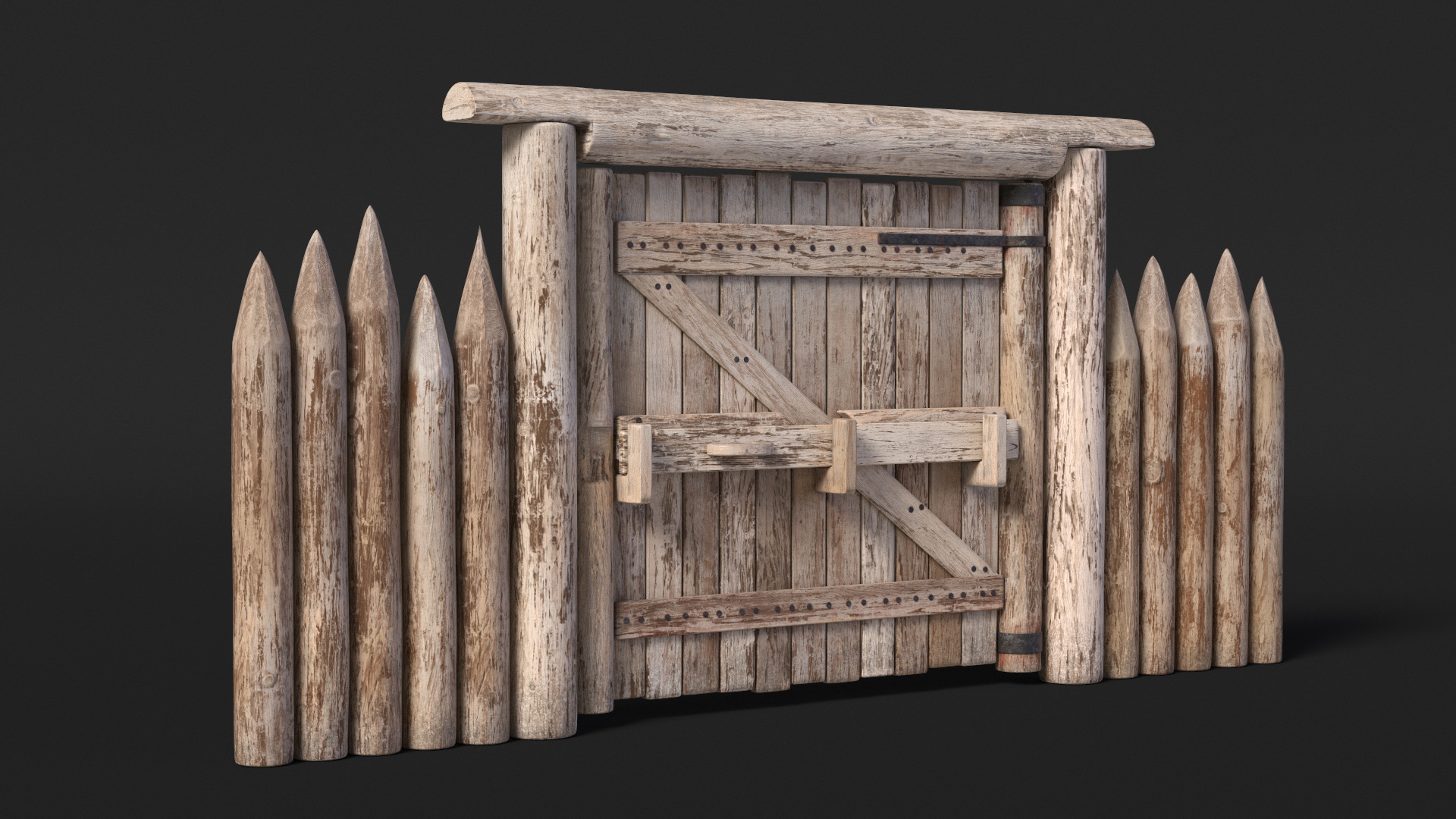 3D Village Gate with Fence model