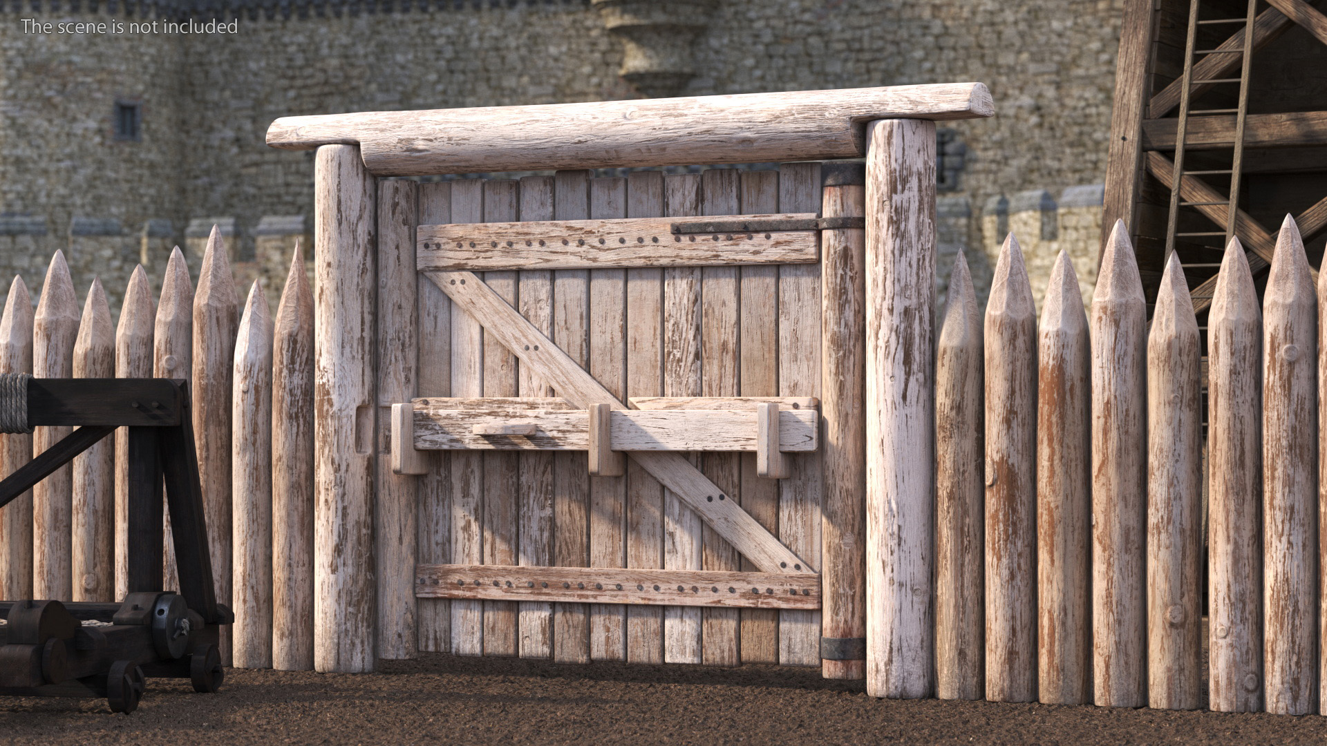 3D Village Gate with Fence model