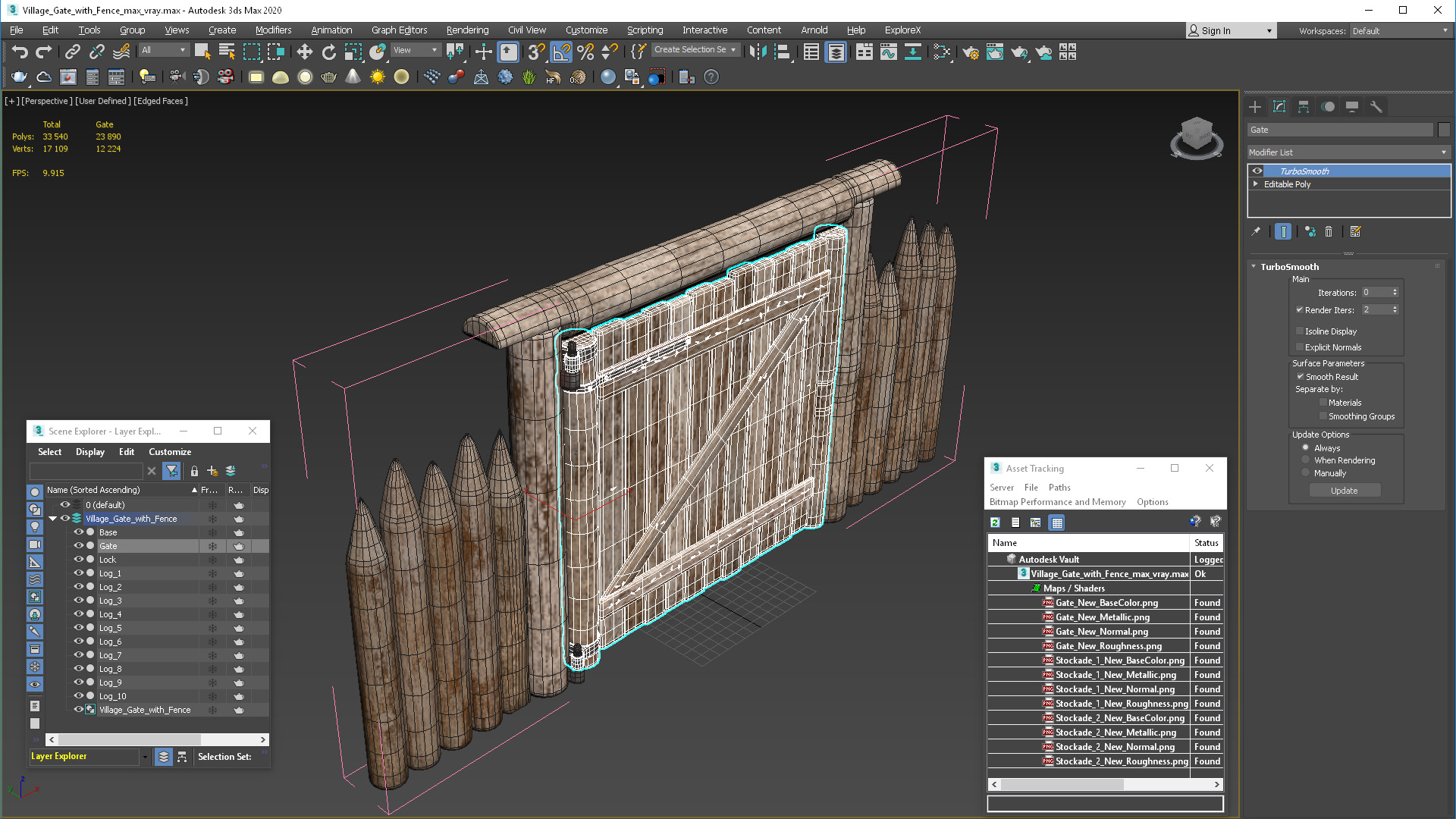 3D Village Gate with Fence model