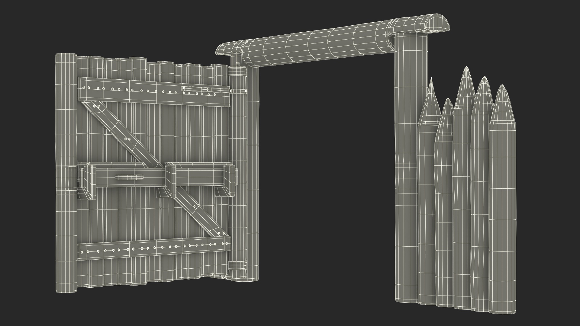 3D Village Gate with Fence model