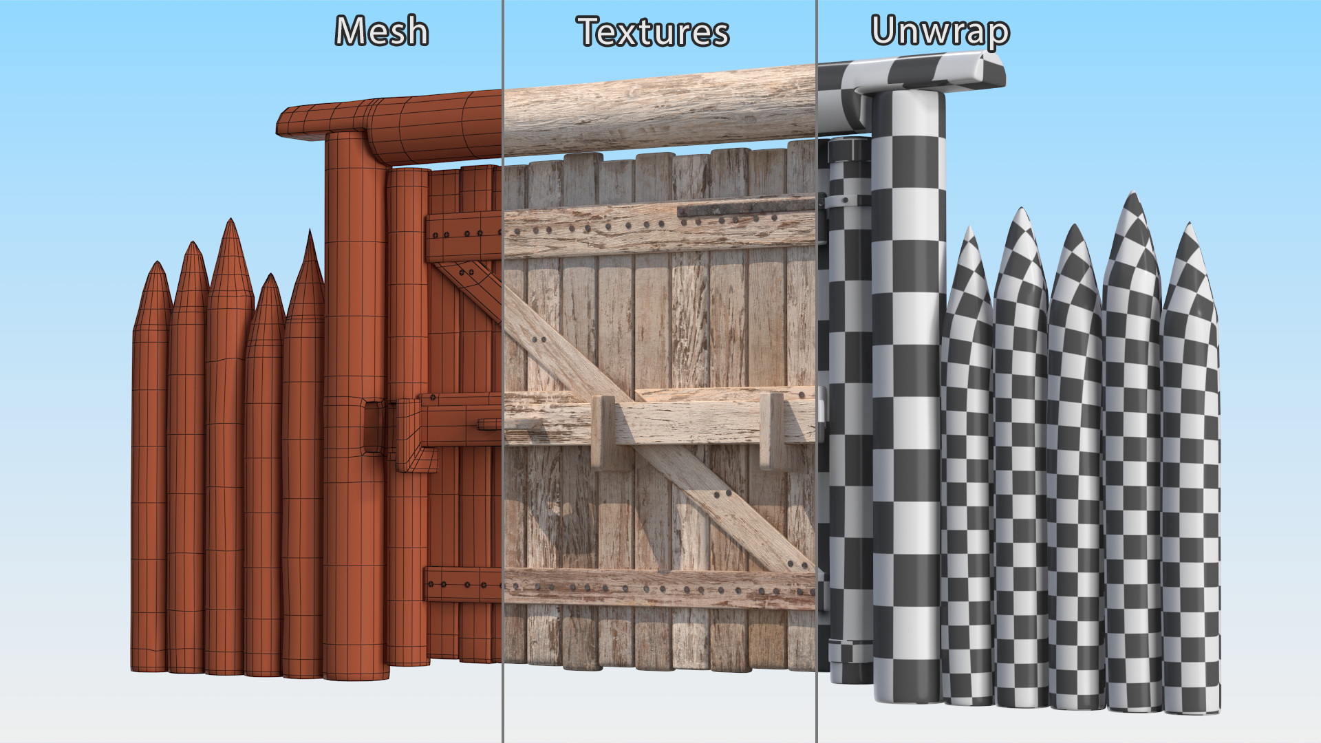 3D Village Gate with Fence model