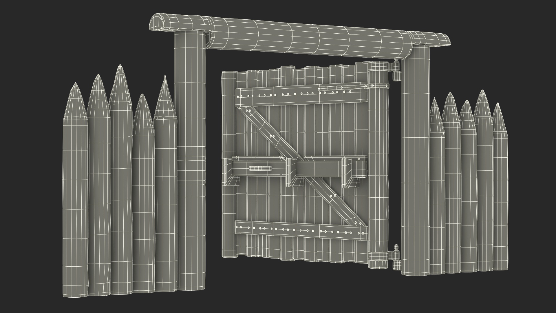 3D Village Gate with Fence model