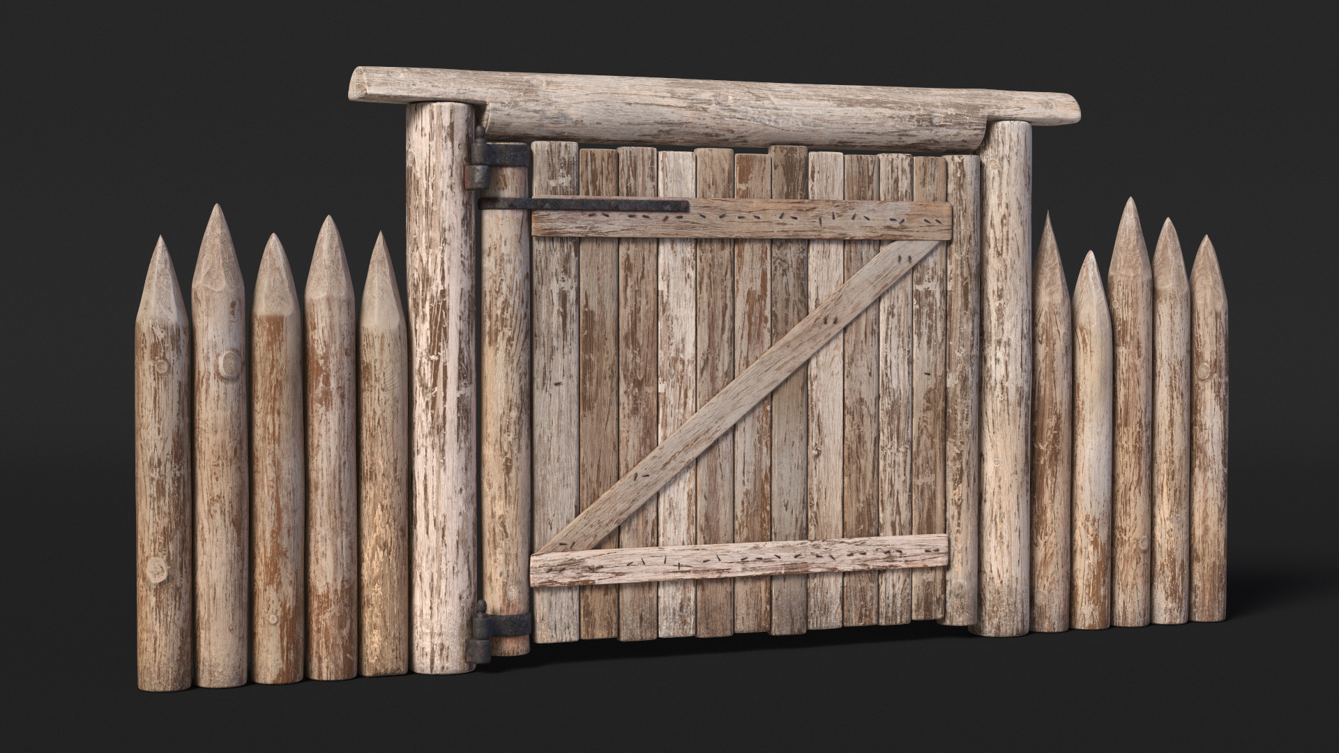 3D Village Gate with Fence model