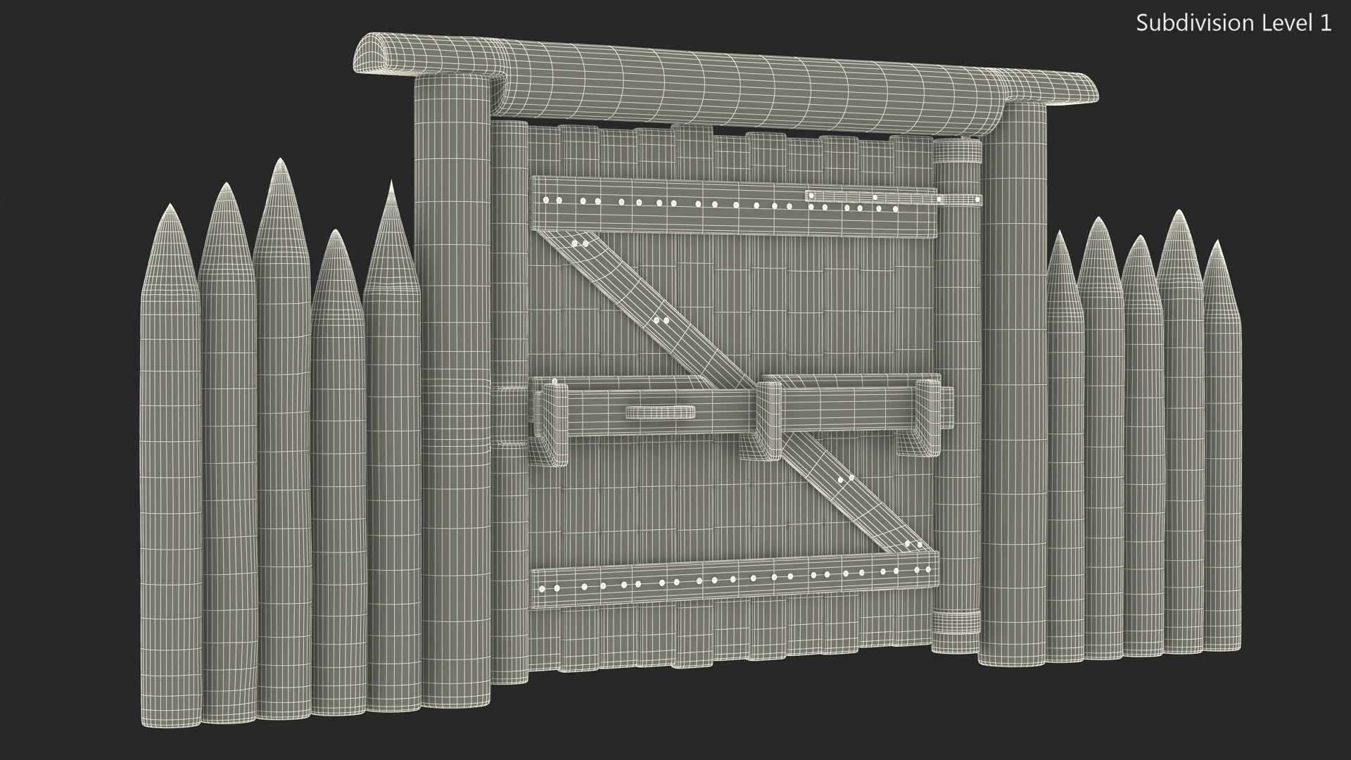 3D Village Gate with Fence model