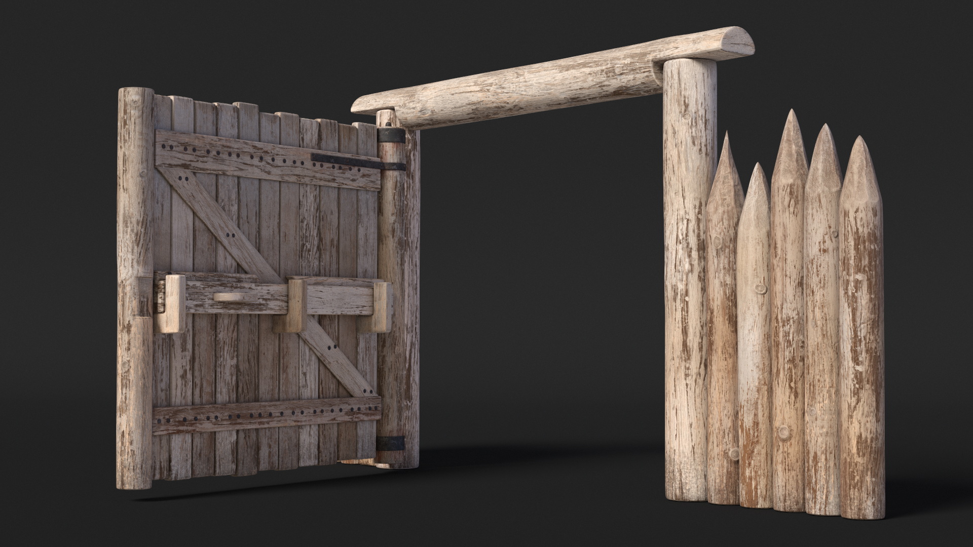 3D Village Gate with Fence model