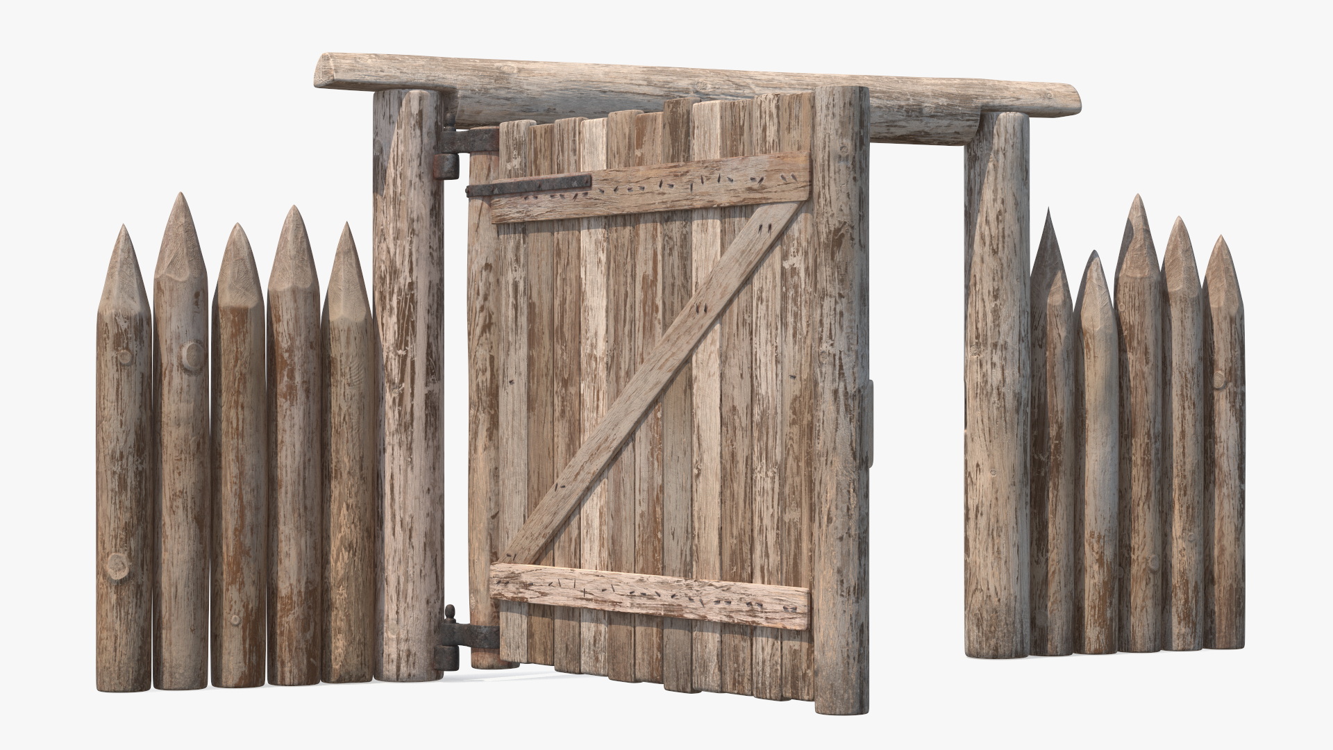 3D Village Gate with Fence model