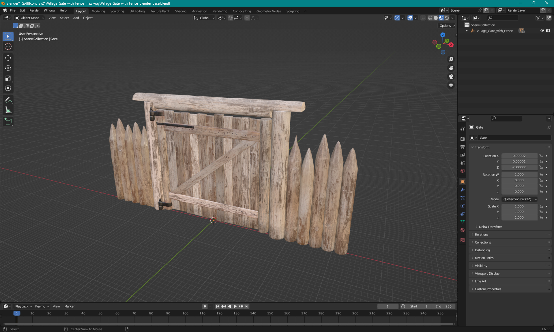 3D Village Gate with Fence model