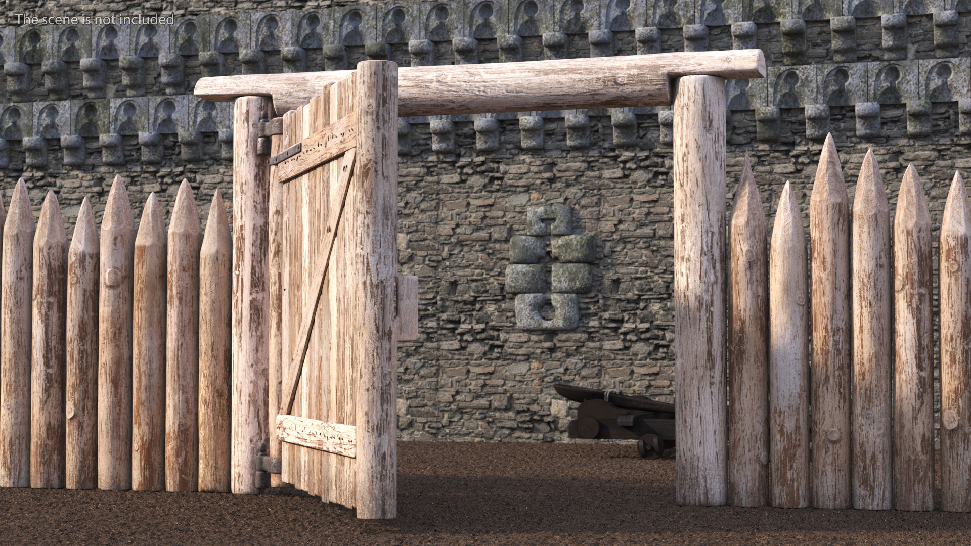 3D Village Gate with Fence model