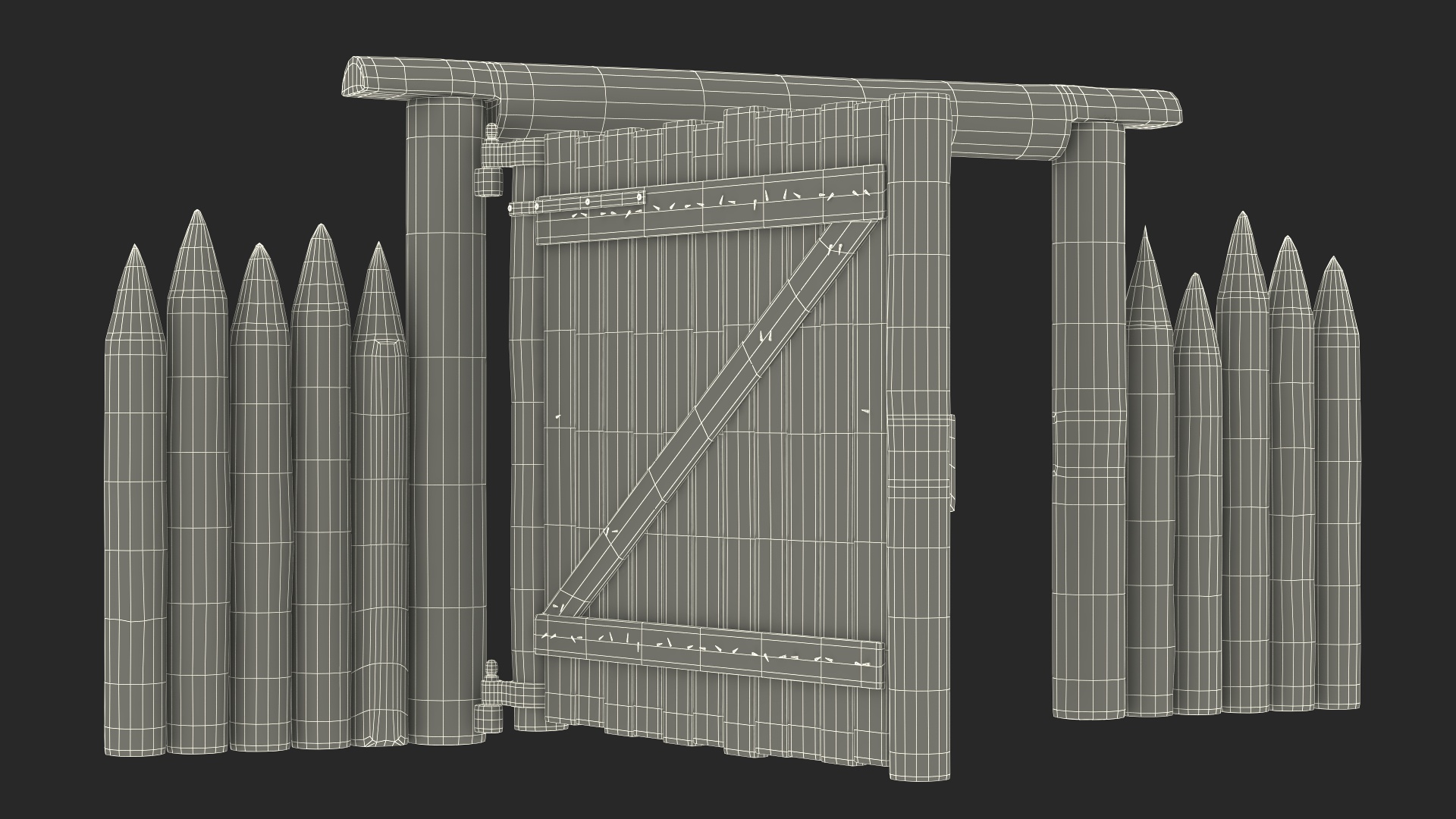 3D Village Gate with Fence model