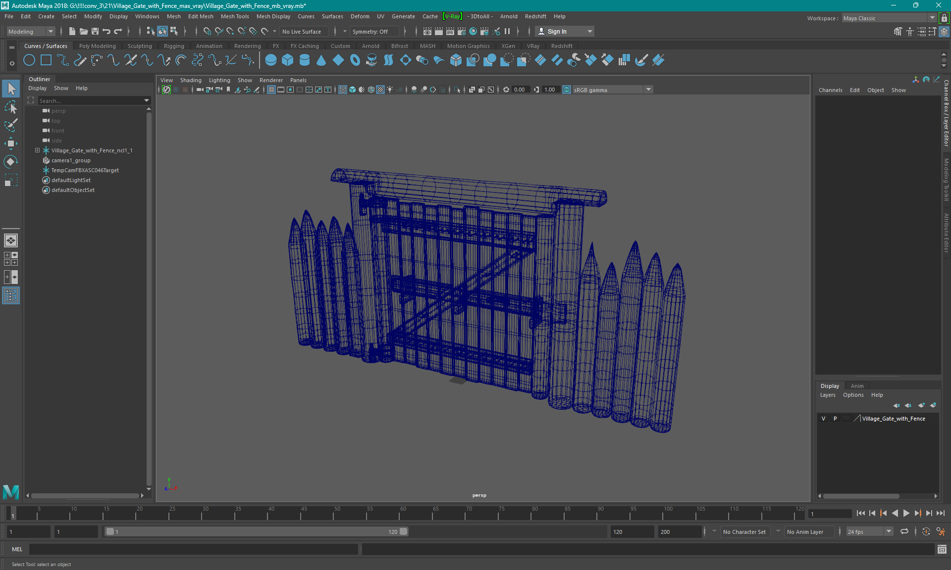 3D Village Gate with Fence model