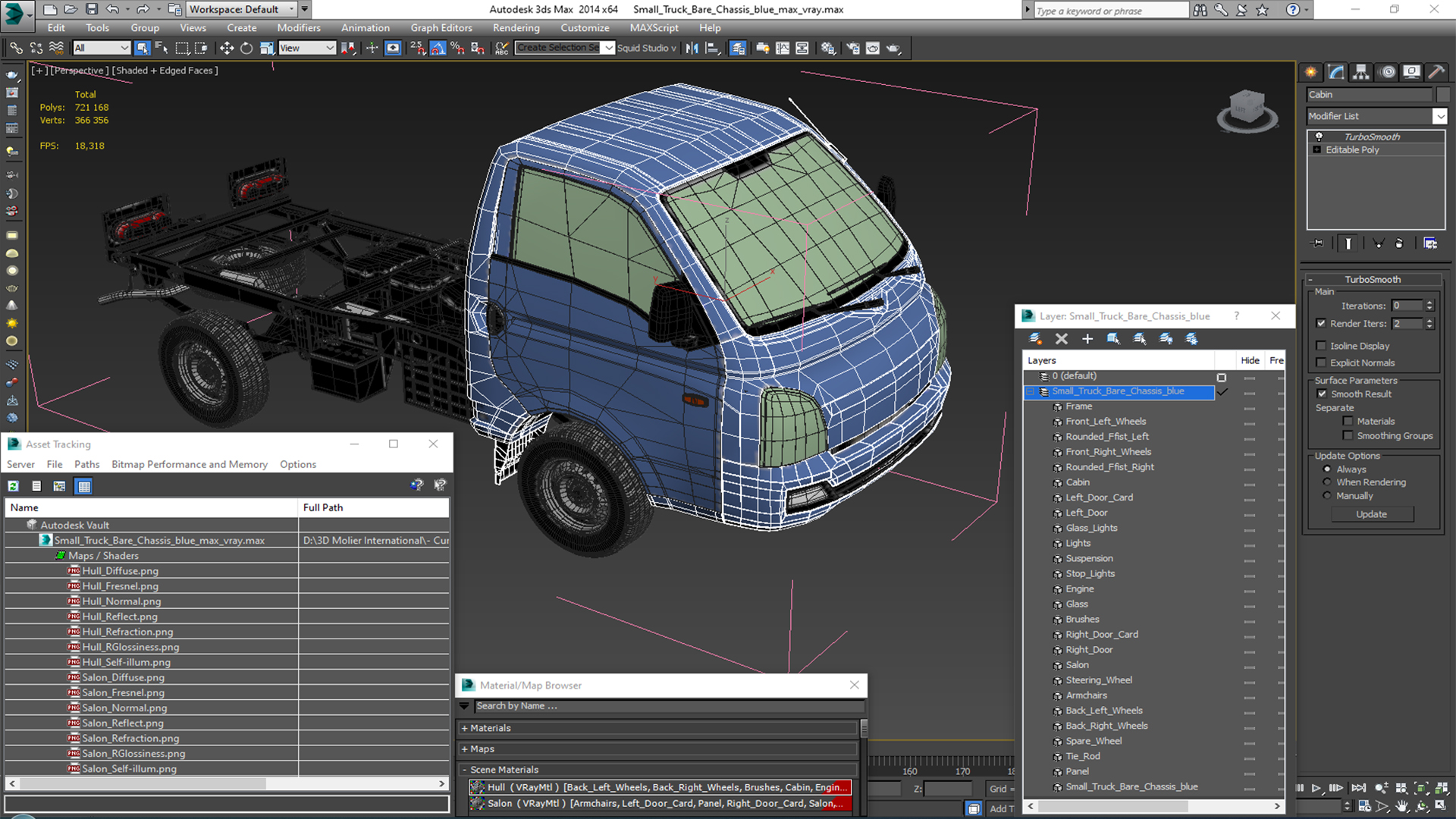 Small Truck Bare Chassis Blue 3D model