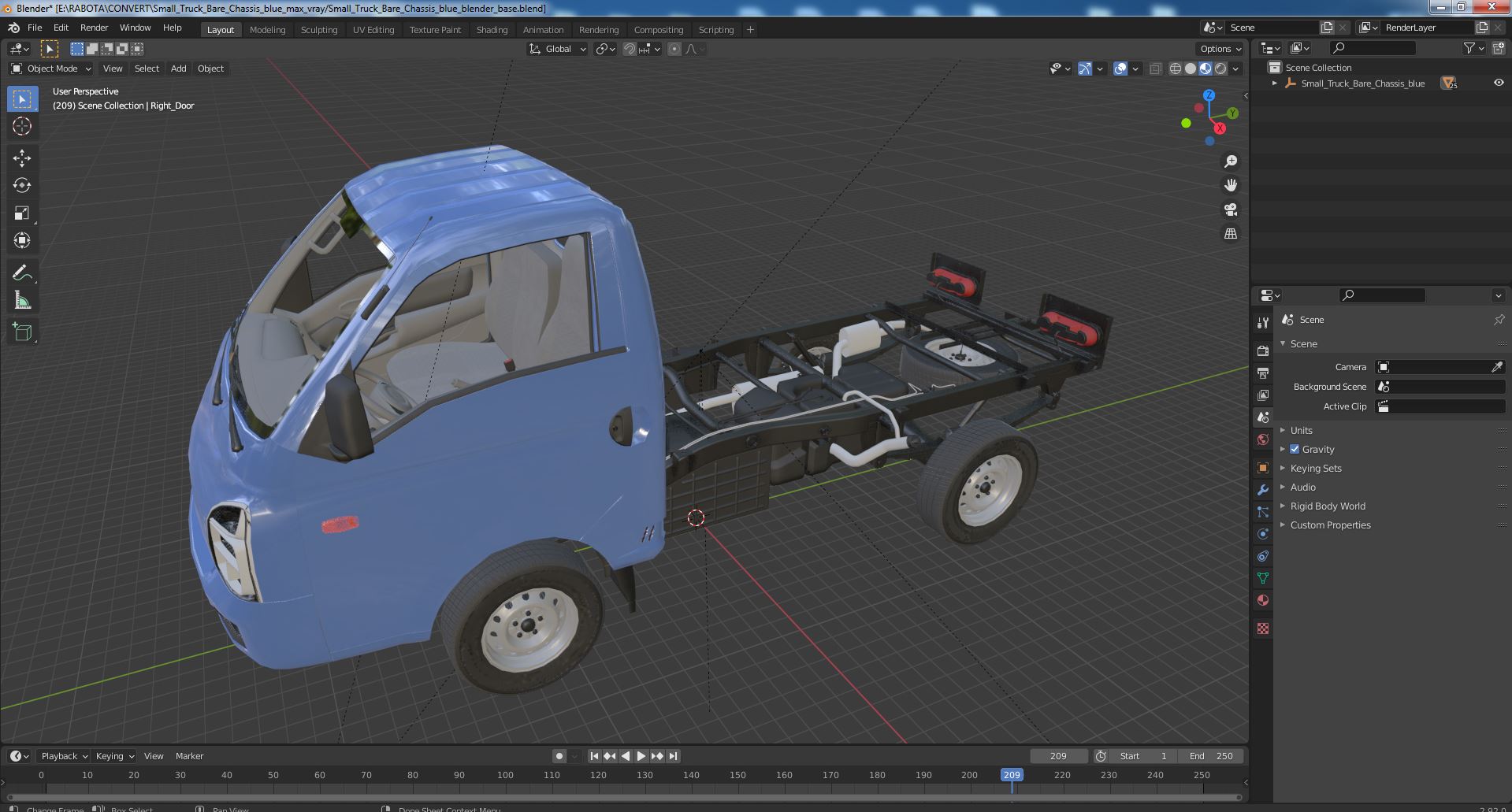 Small Truck Bare Chassis Blue 3D model