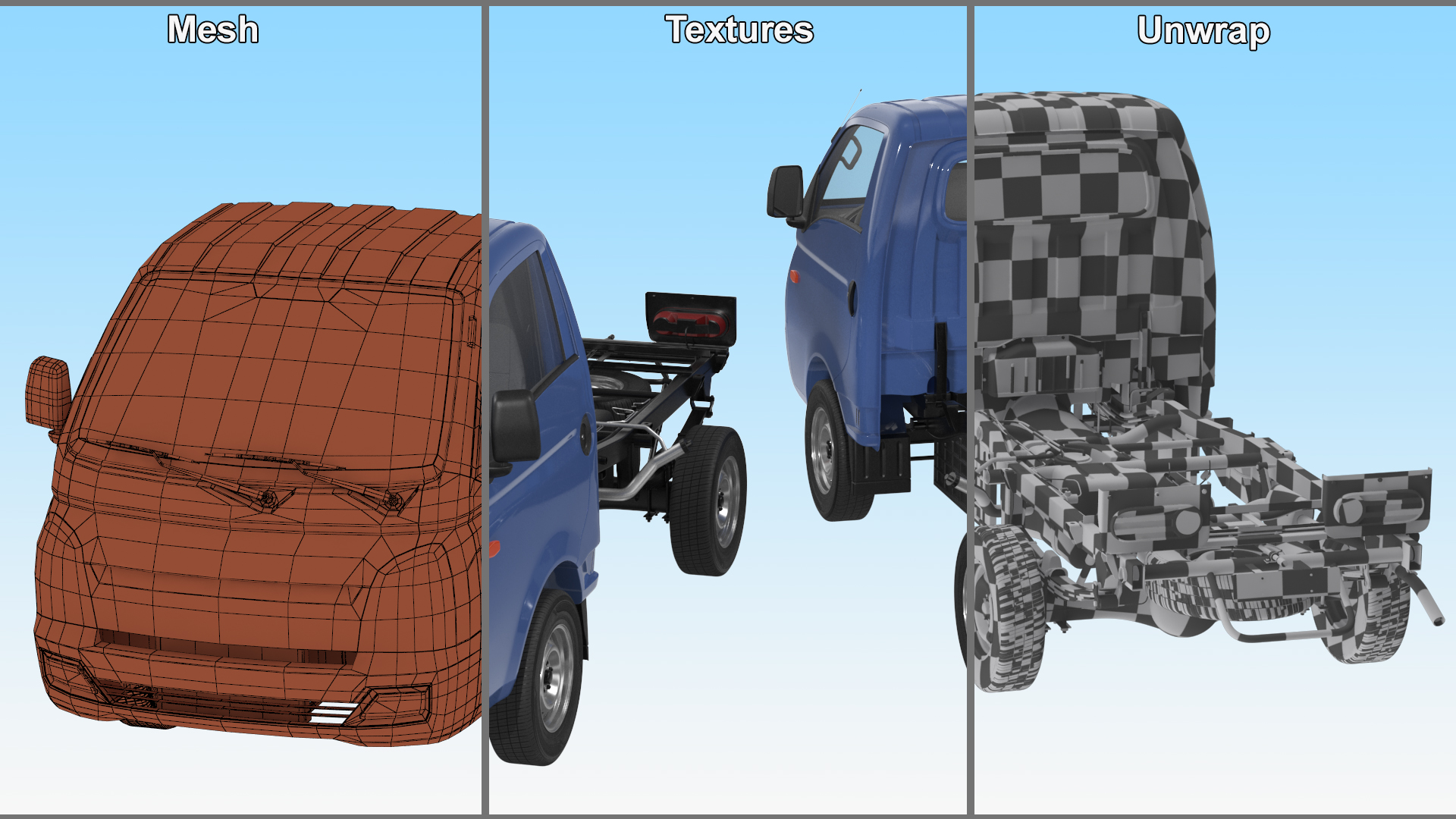 Small Truck Bare Chassis Blue 3D model