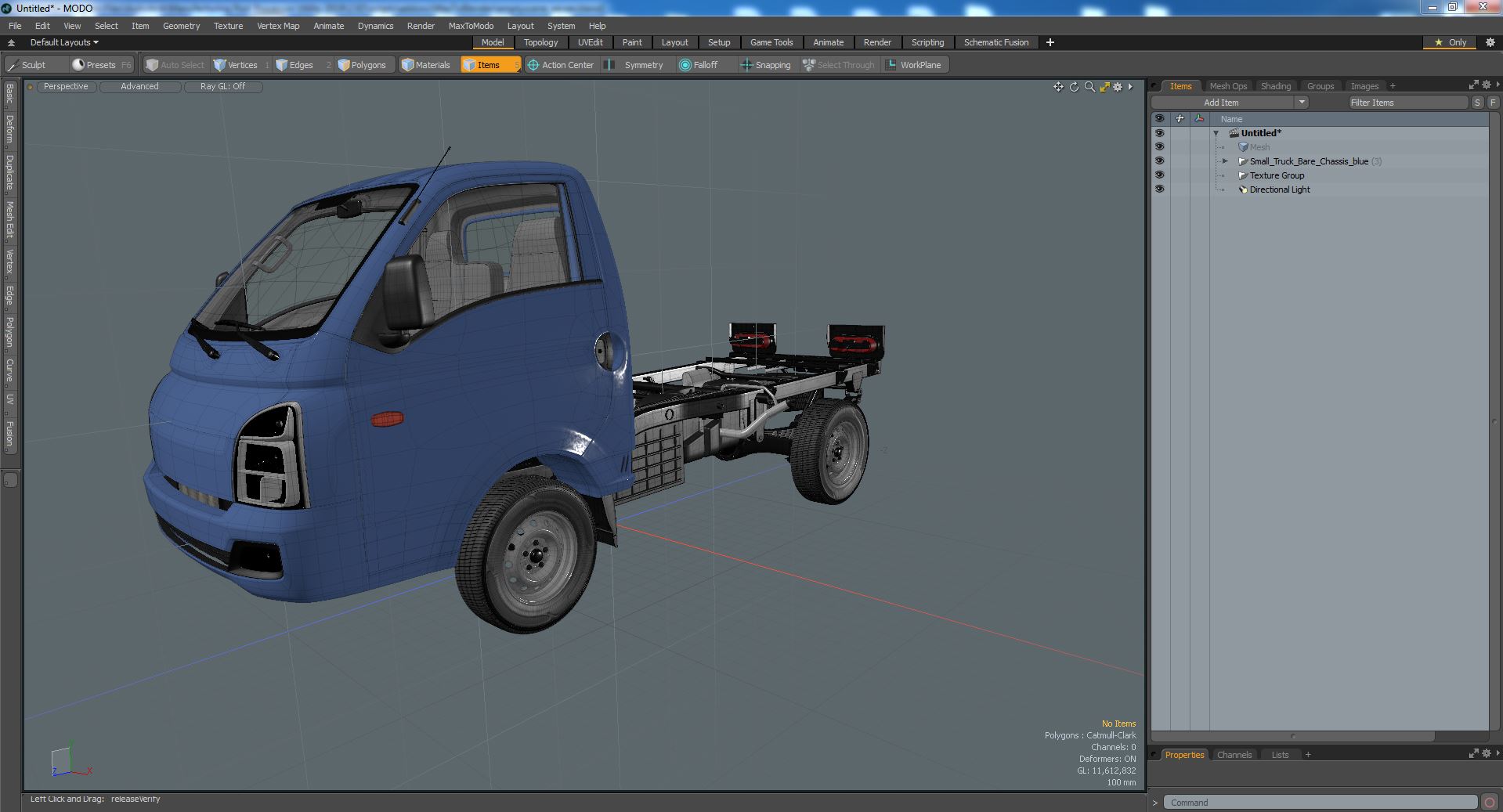 Small Truck Bare Chassis Blue 3D model