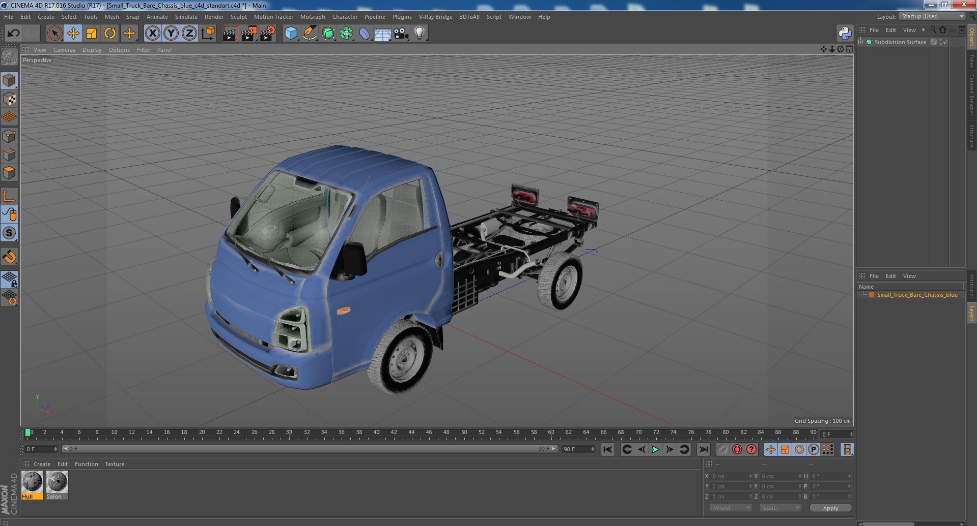 Small Truck Bare Chassis Blue 3D model