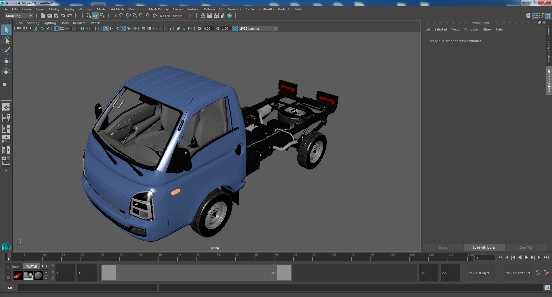 Small Truck Bare Chassis Blue 3D model