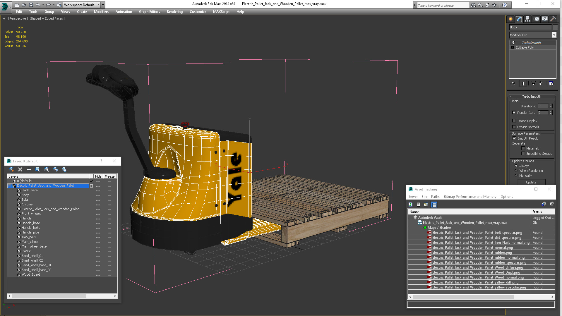 3D Electric Pallet Jack and Wooden Pallet model