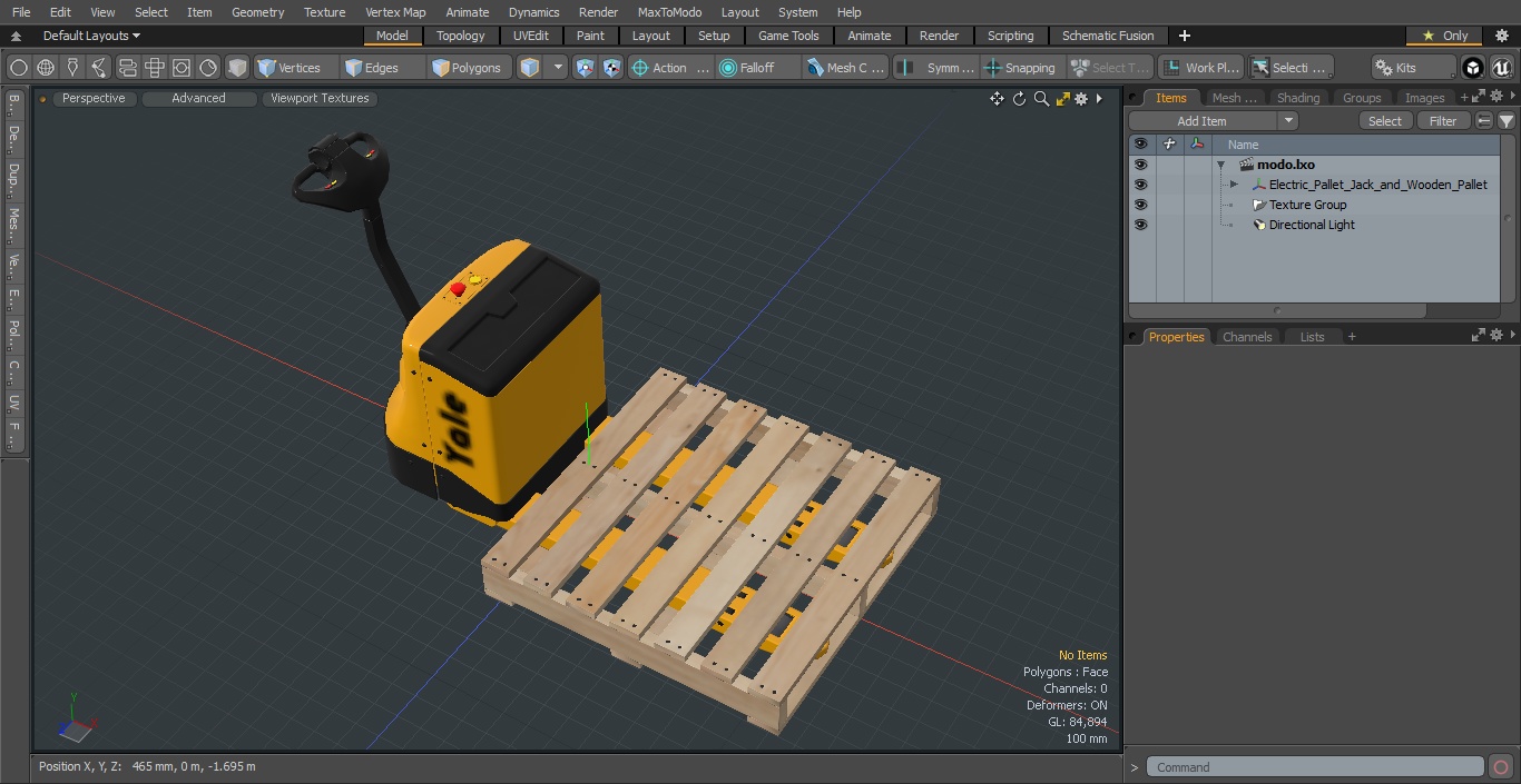 3D Electric Pallet Jack and Wooden Pallet model