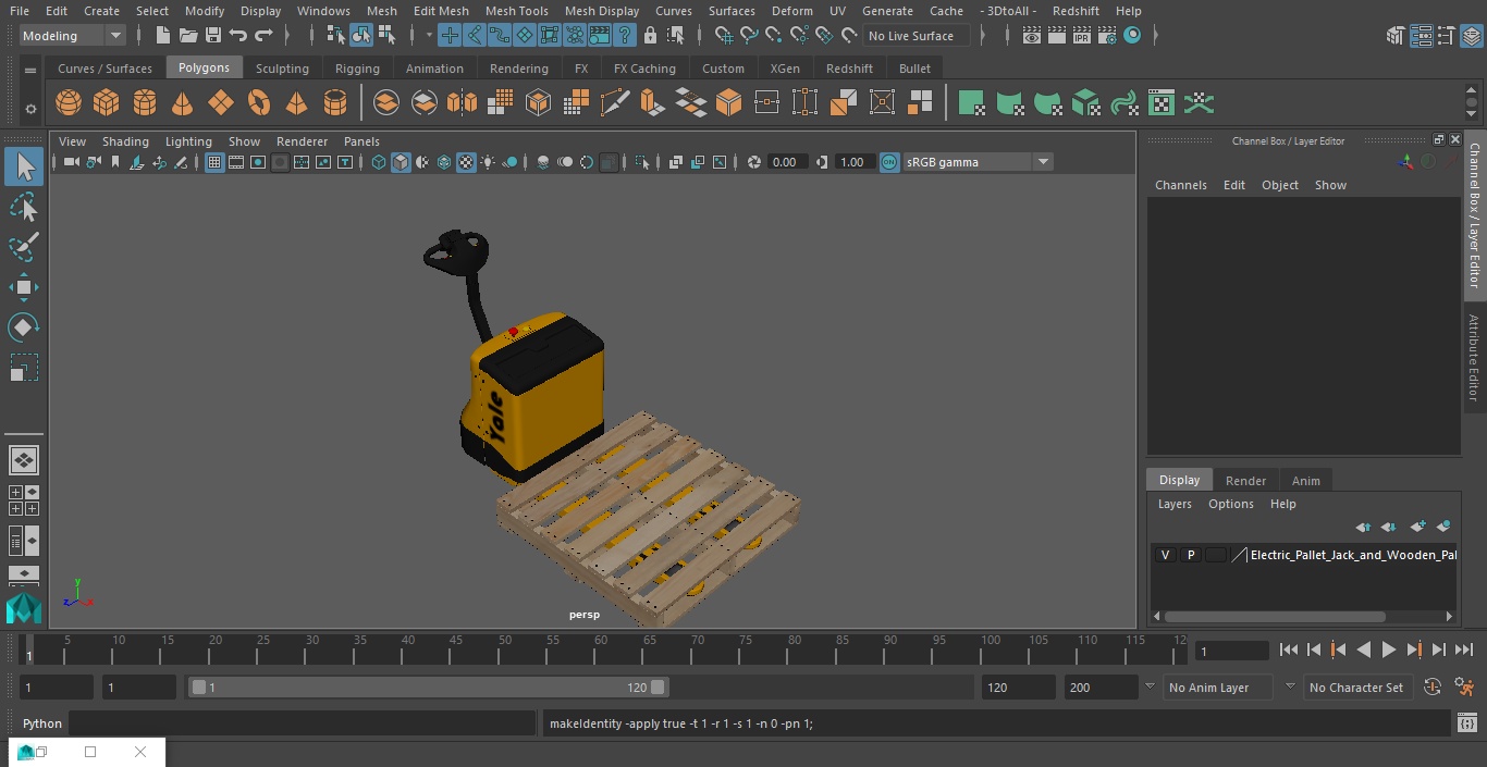 3D Electric Pallet Jack and Wooden Pallet model