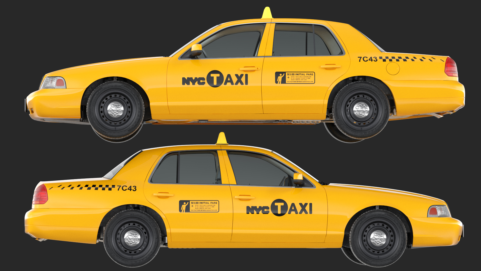 3D model Generic Yellow Taxi Simple Interior