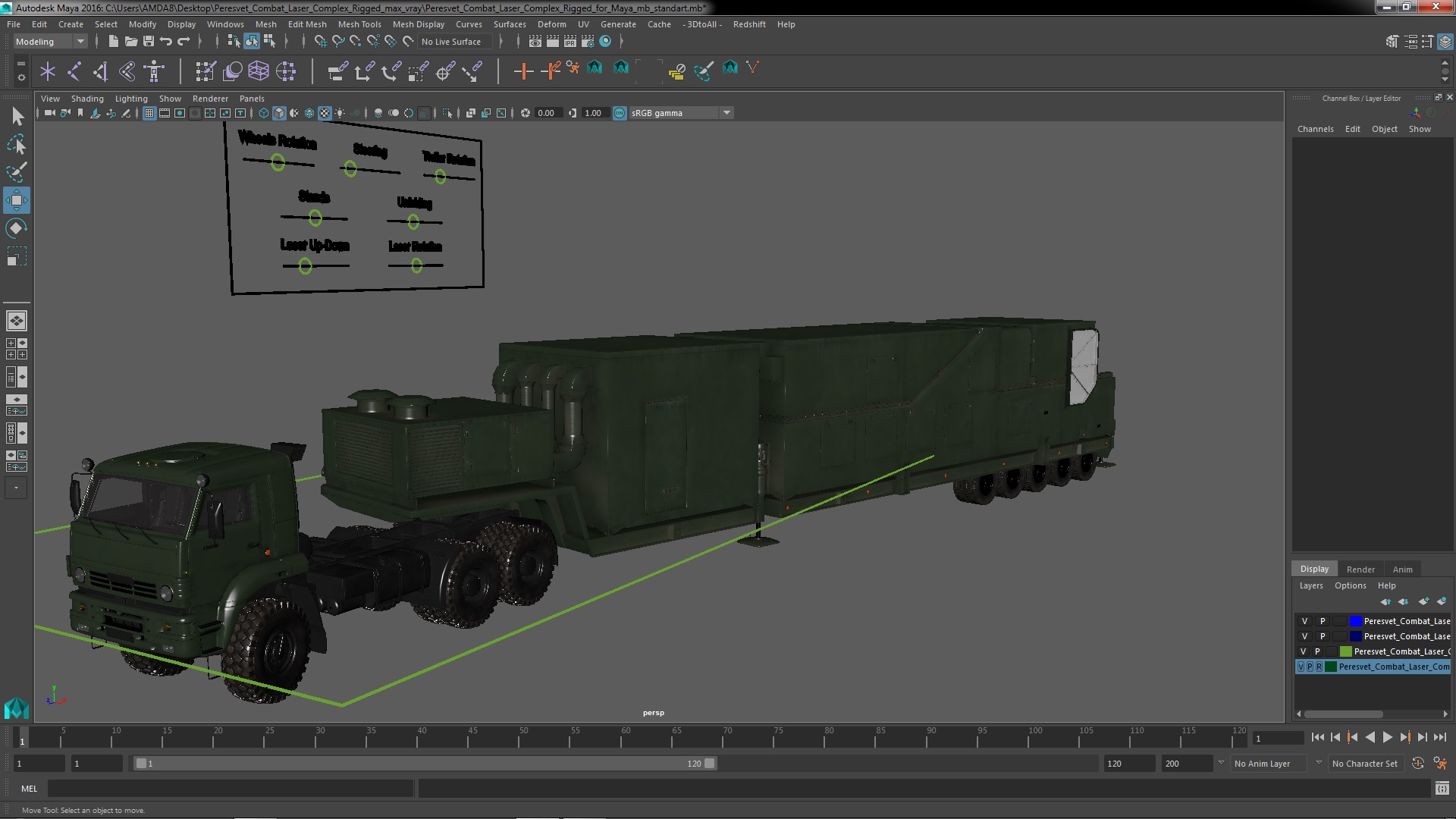 3D model Peresvet Combat Laser Complex Rigged for Maya