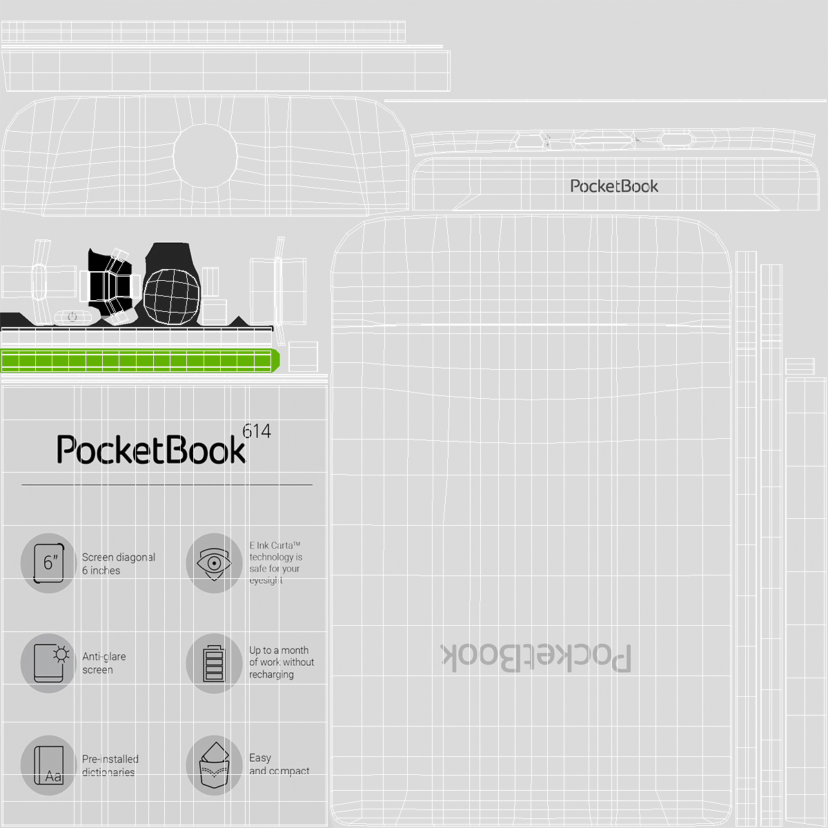 Ebook PocketBook 614 Limited Edition White 3D