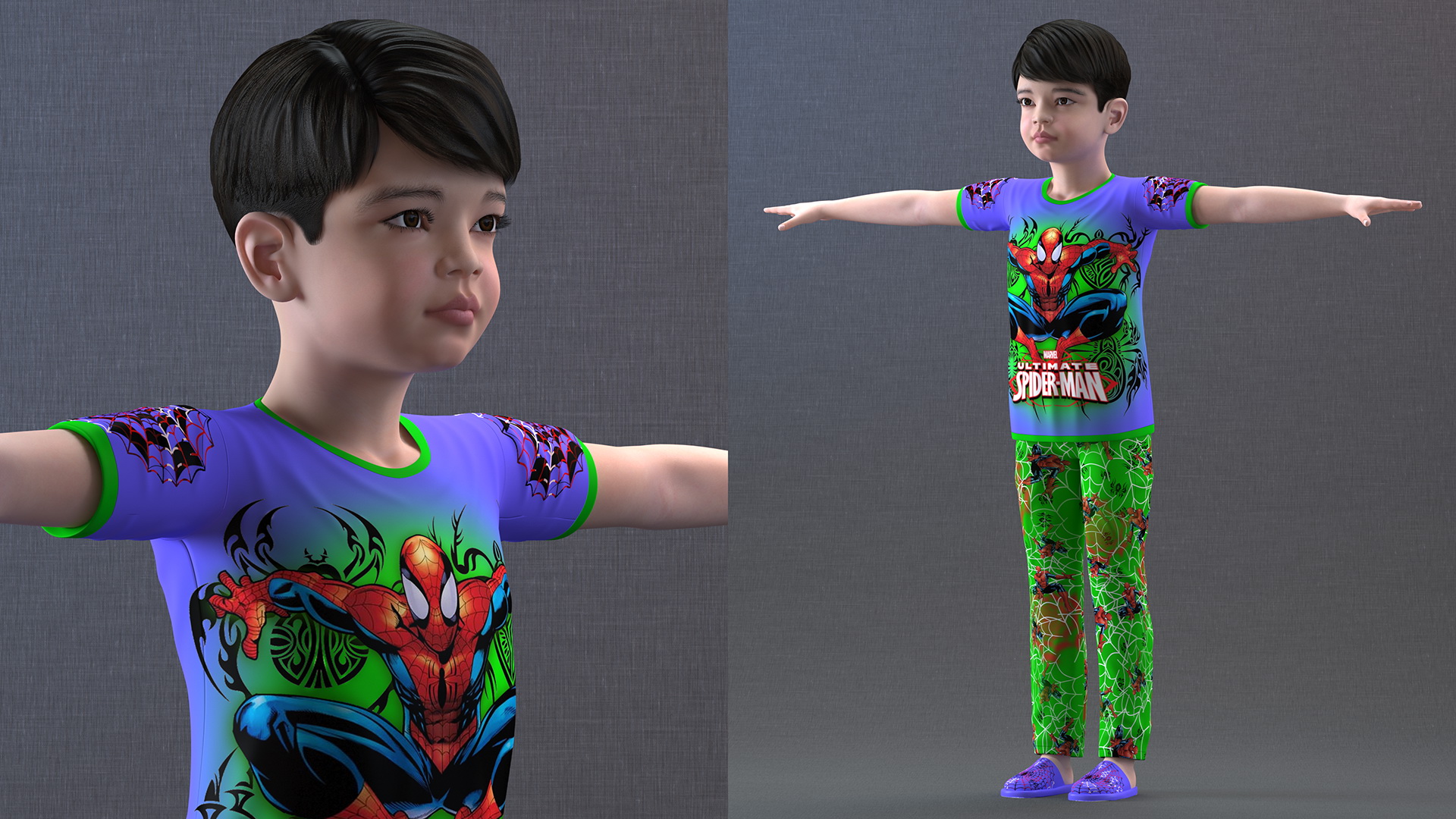 3D Asian Child Boy Home Style T-pose model