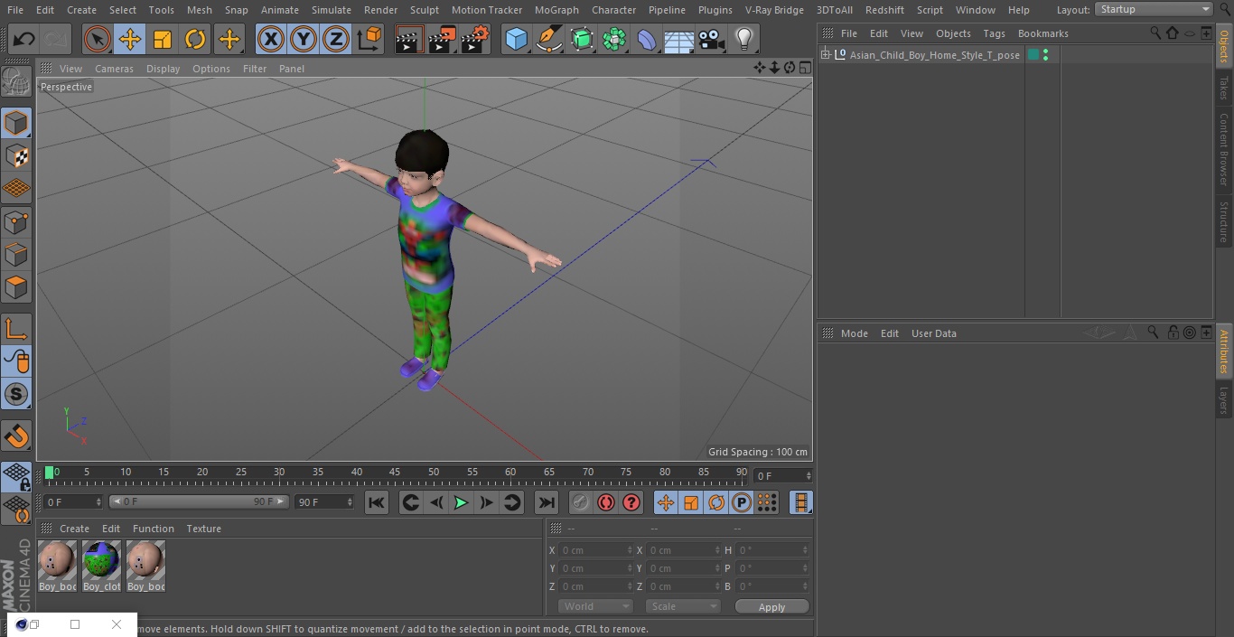 3D Asian Child Boy Home Style T-pose model