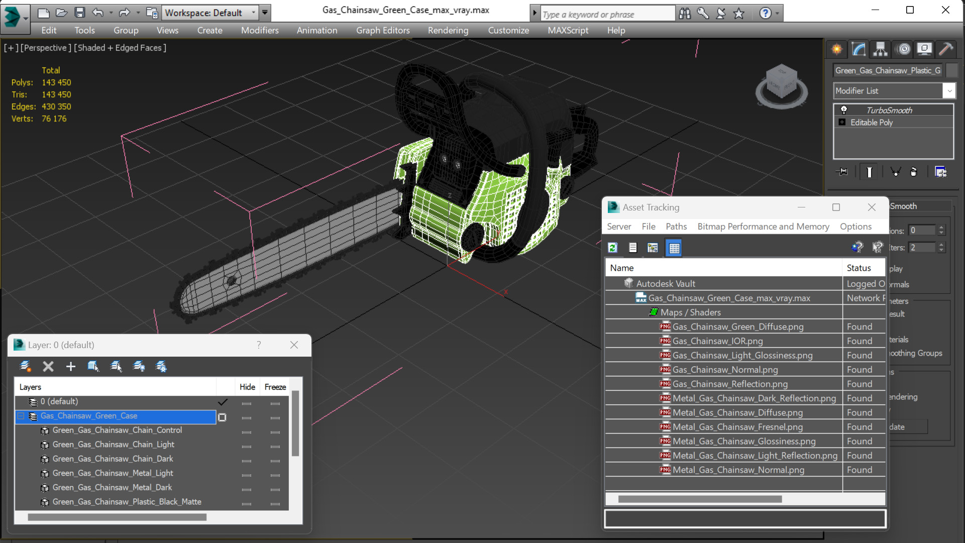 3D Gas Chainsaw Green Case model