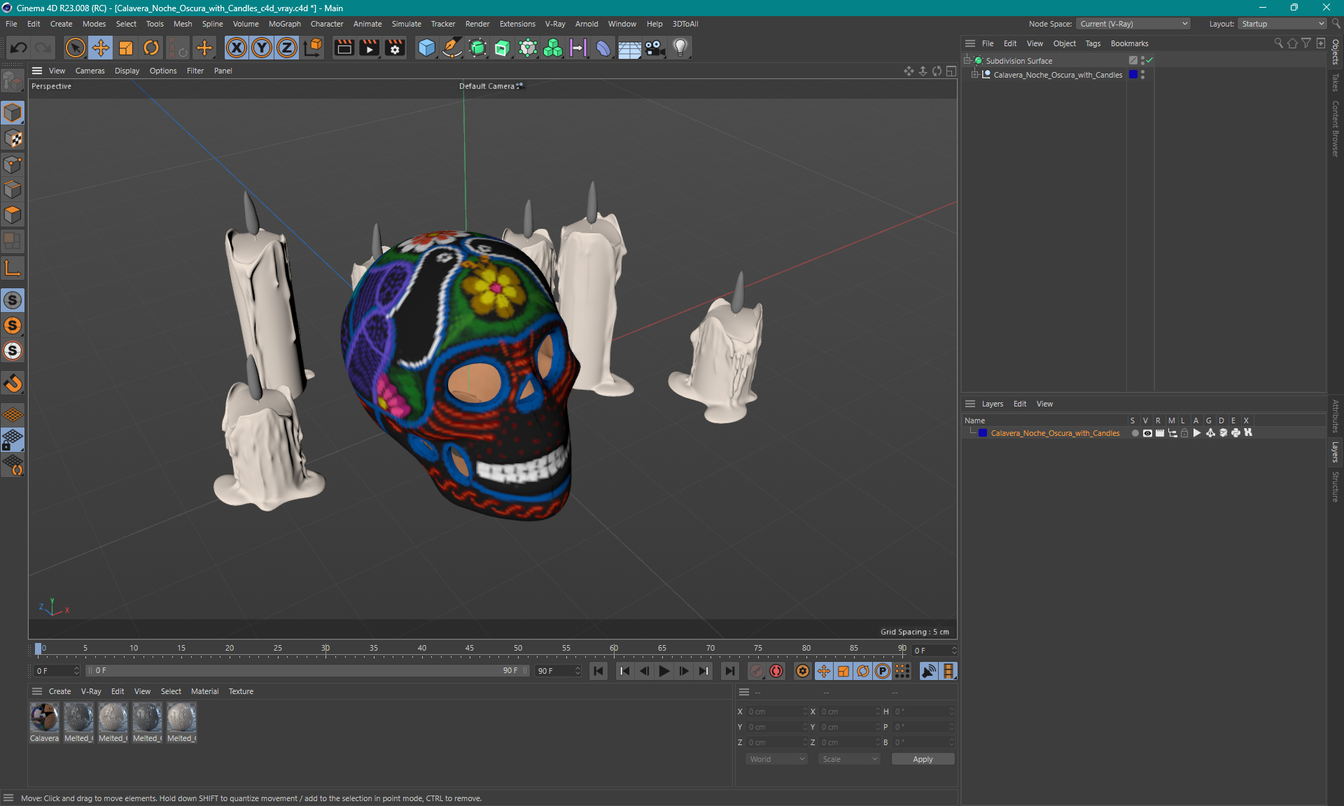 Calavera Noche Oscura with Candles 3D model