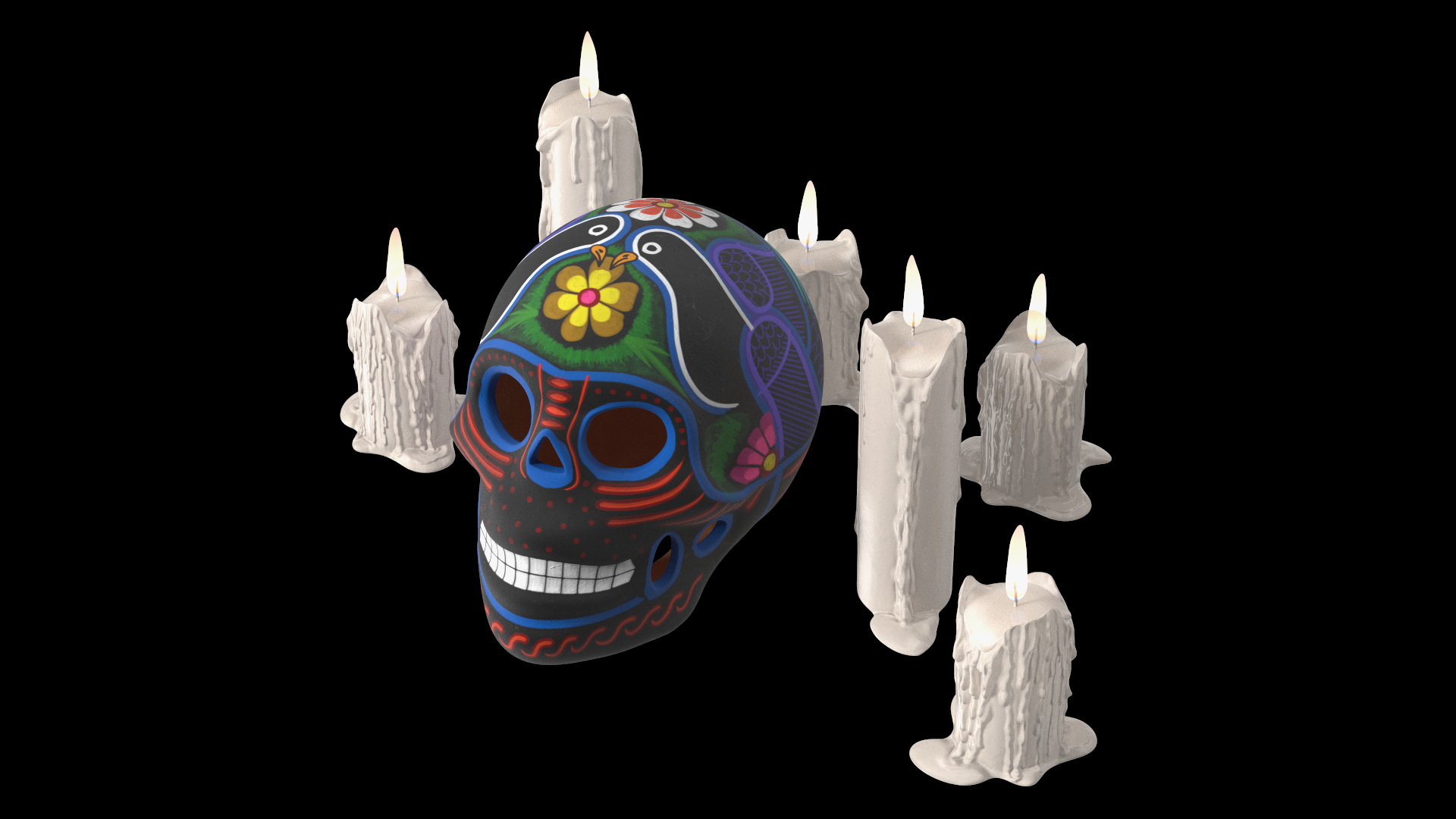 Calavera Noche Oscura with Candles 3D model