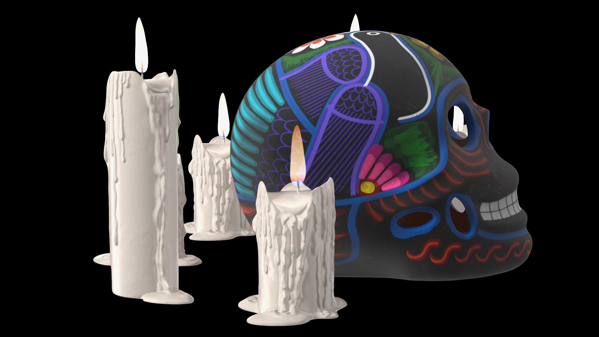 Calavera Noche Oscura with Candles 3D model