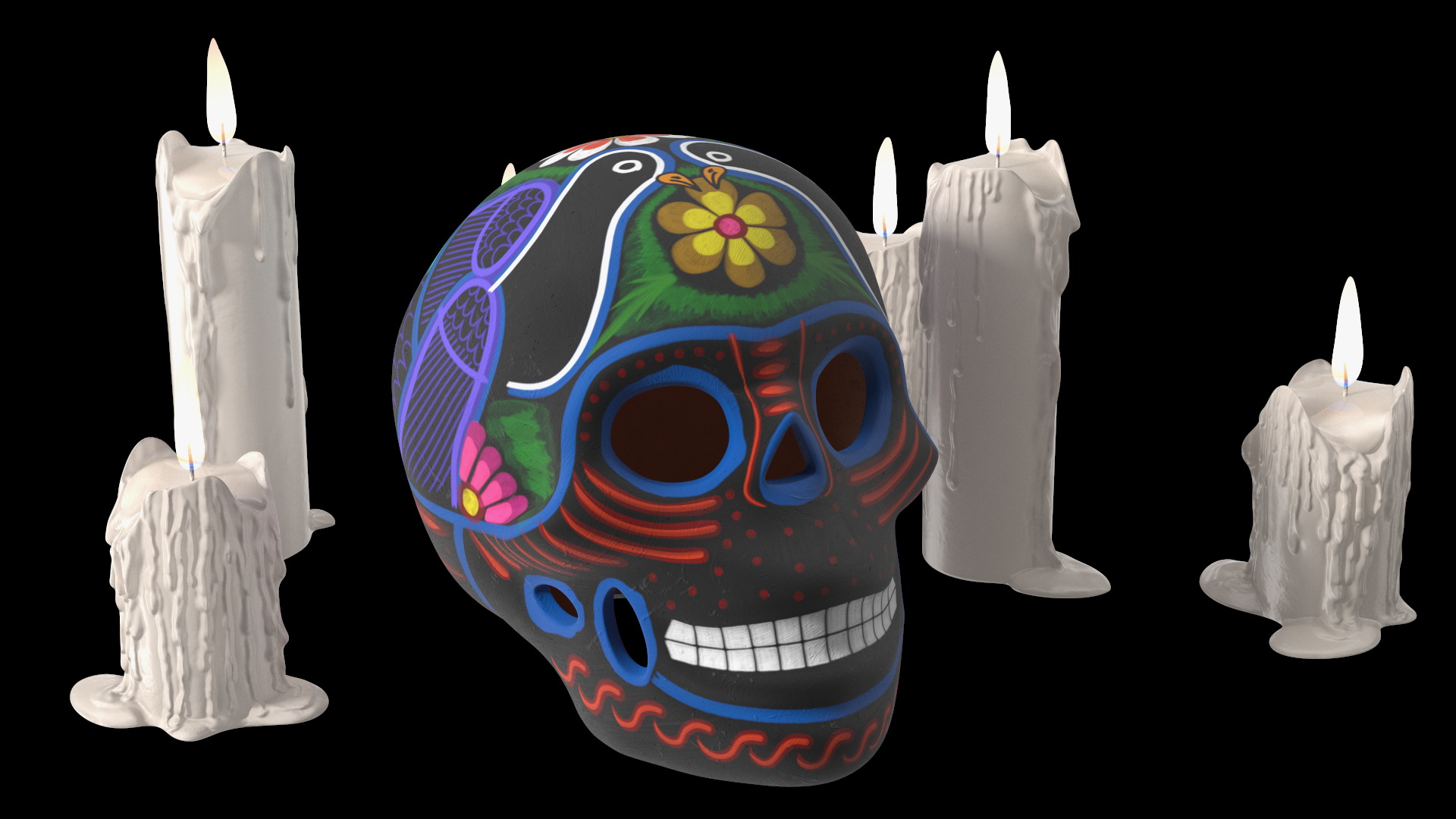 Calavera Noche Oscura with Candles 3D model