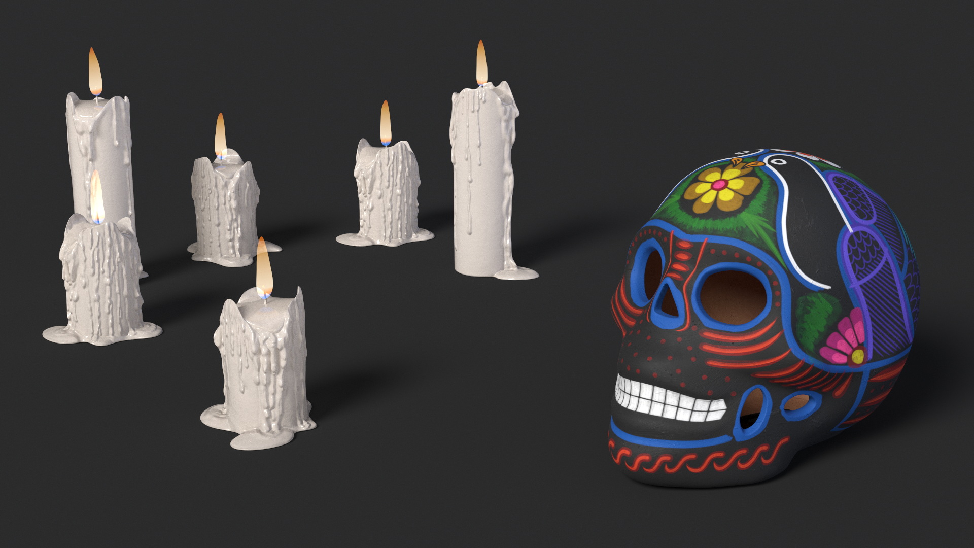 Calavera Noche Oscura with Candles 3D model