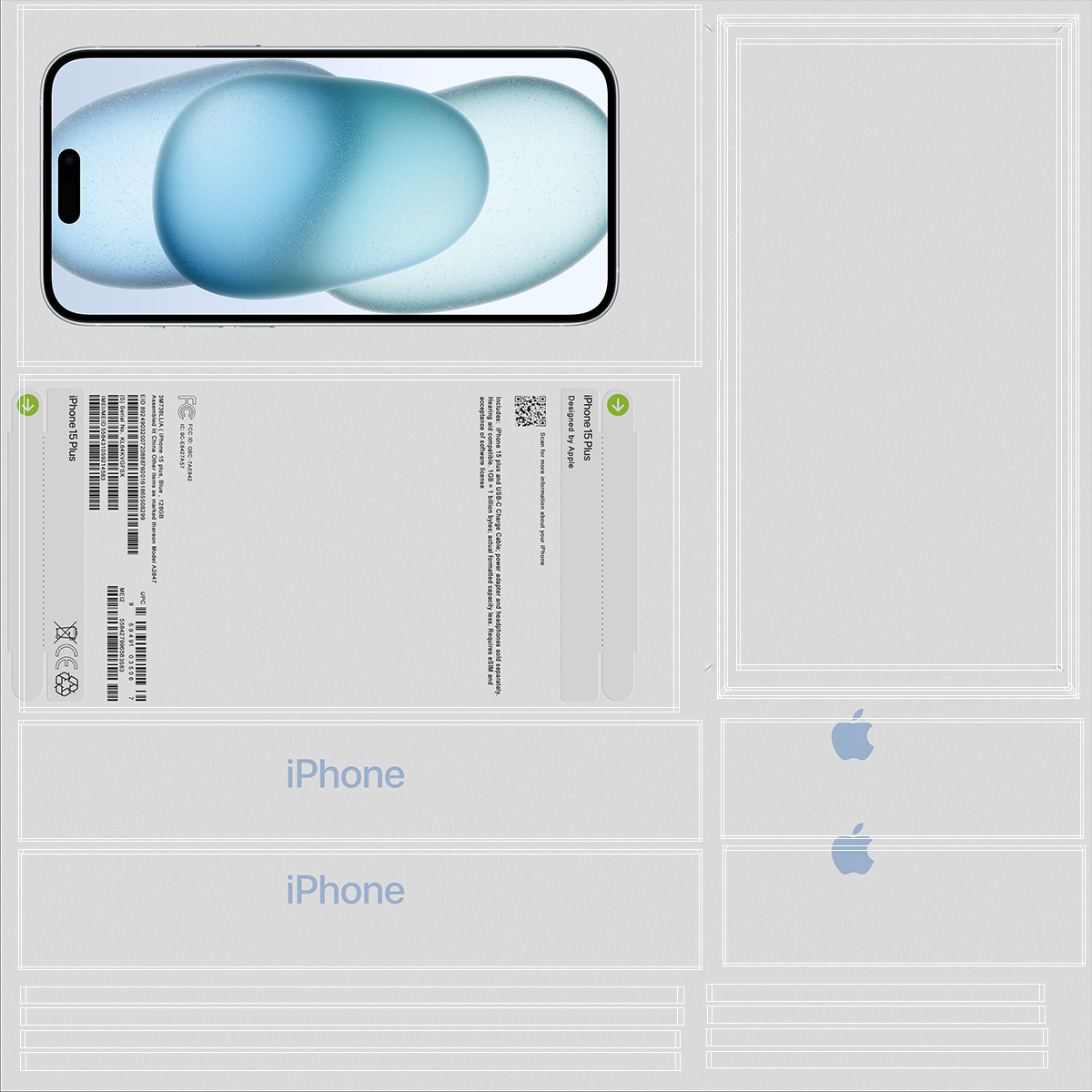 Apple iPhone 15 Plus Blue Packaging Box 3D model