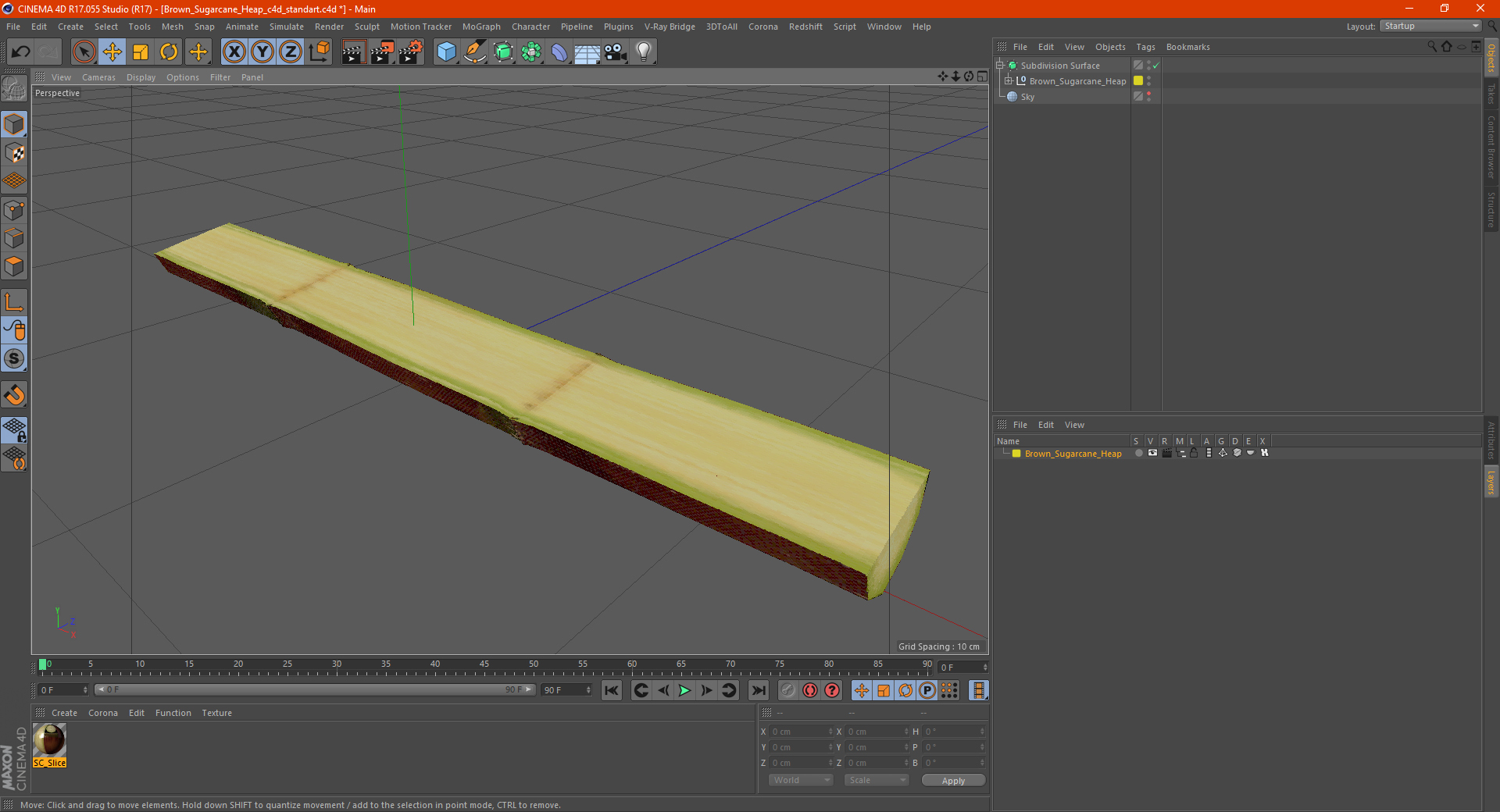 3D model Brown Sugarcane Half Cut Piece