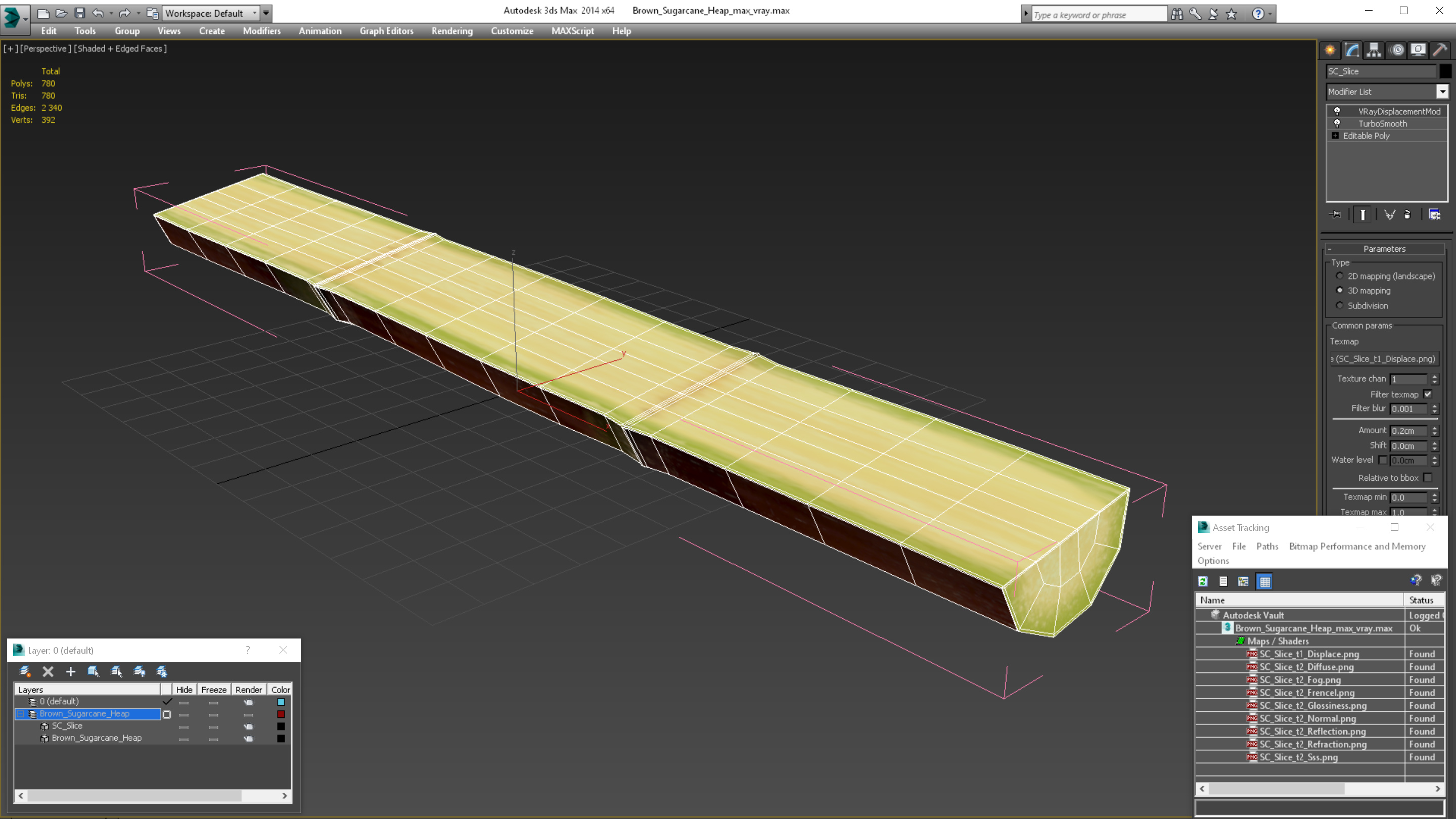 3D model Brown Sugarcane Half Cut Piece