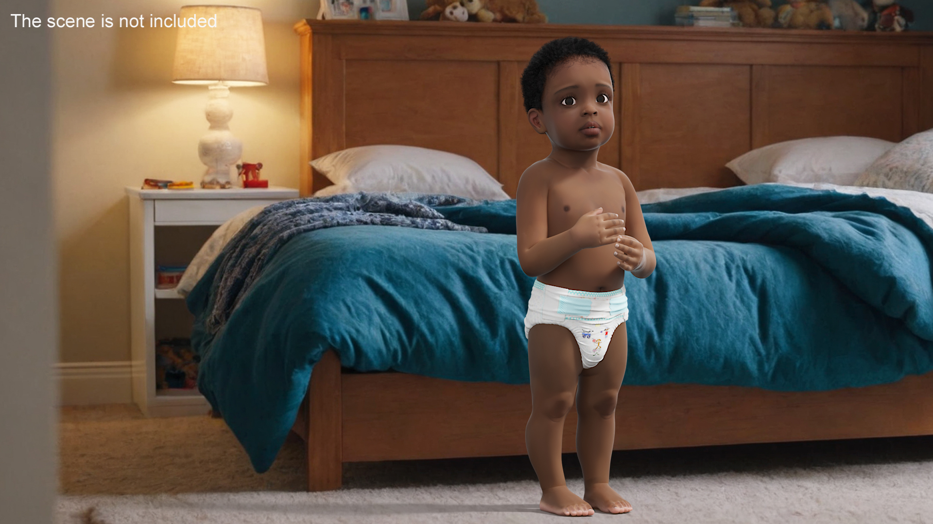 One Year Old Black Boy in Diaper Rigged 3D model