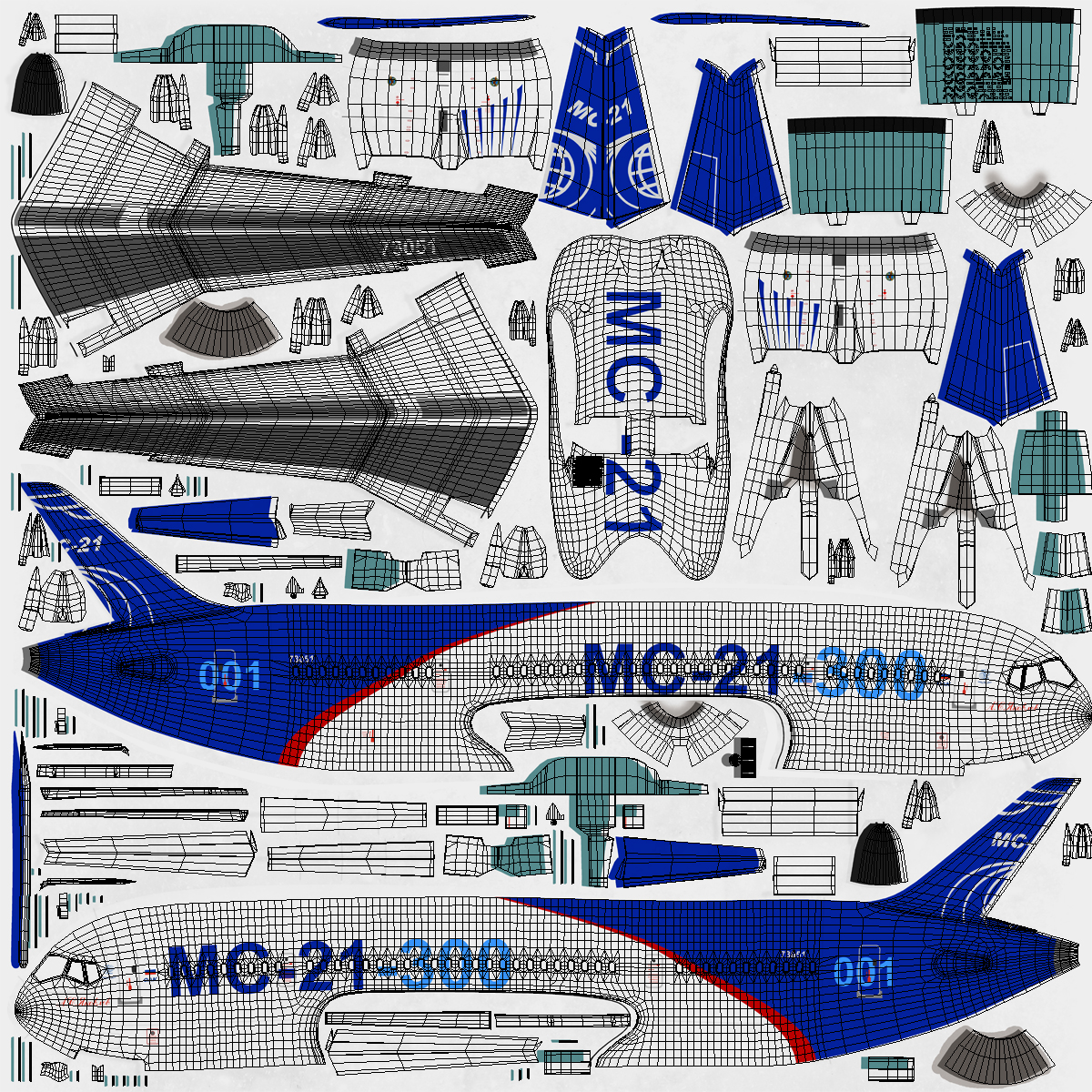 3D Russian Airliner MC 21 300 Rigged model