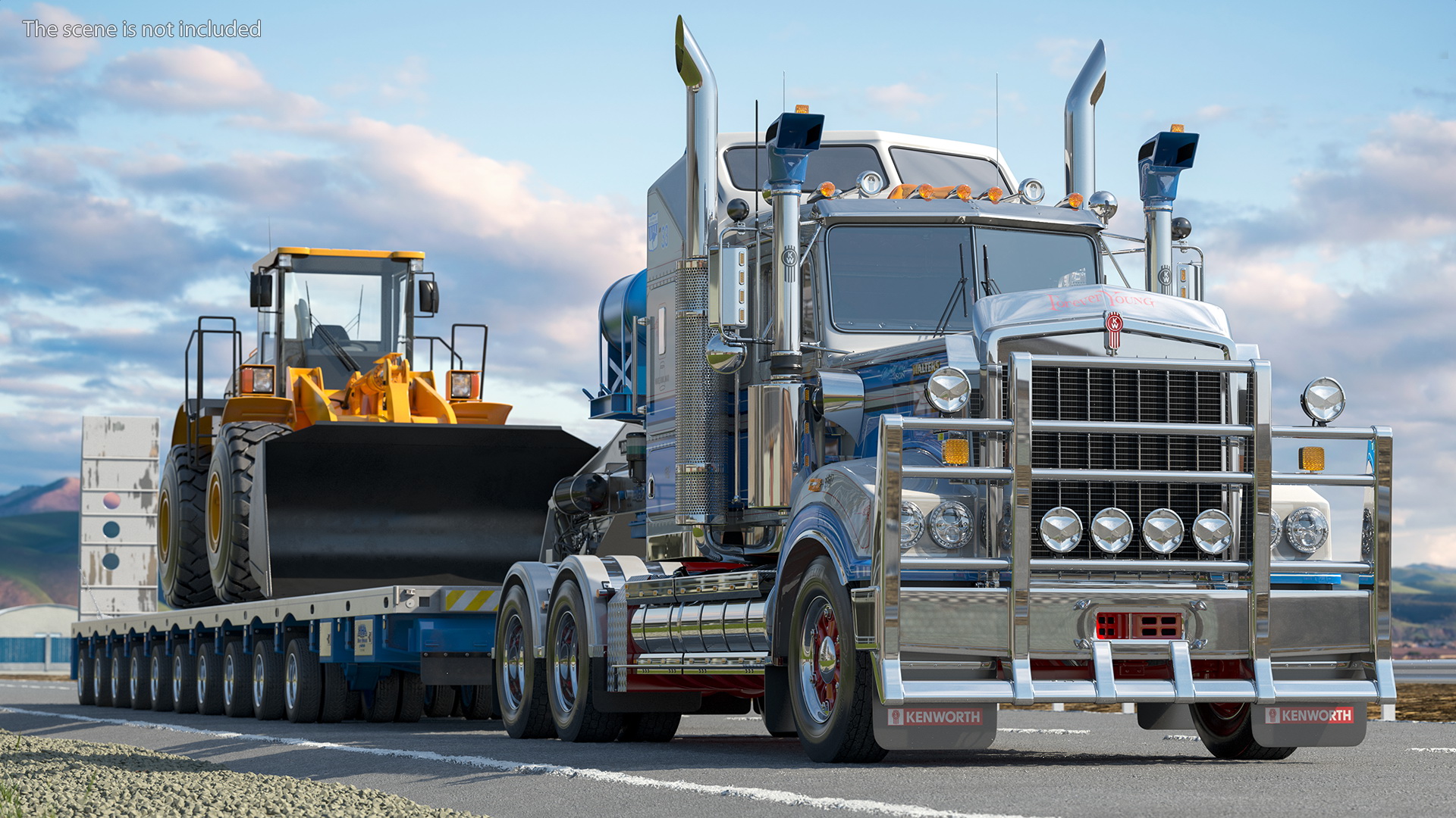 3D Kenworth T900 with Drake Steerable Trailer and Hyundai Loader