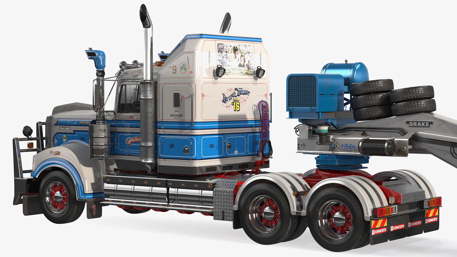 3D Kenworth T900 with Drake Steerable Trailer and Hyundai Loader