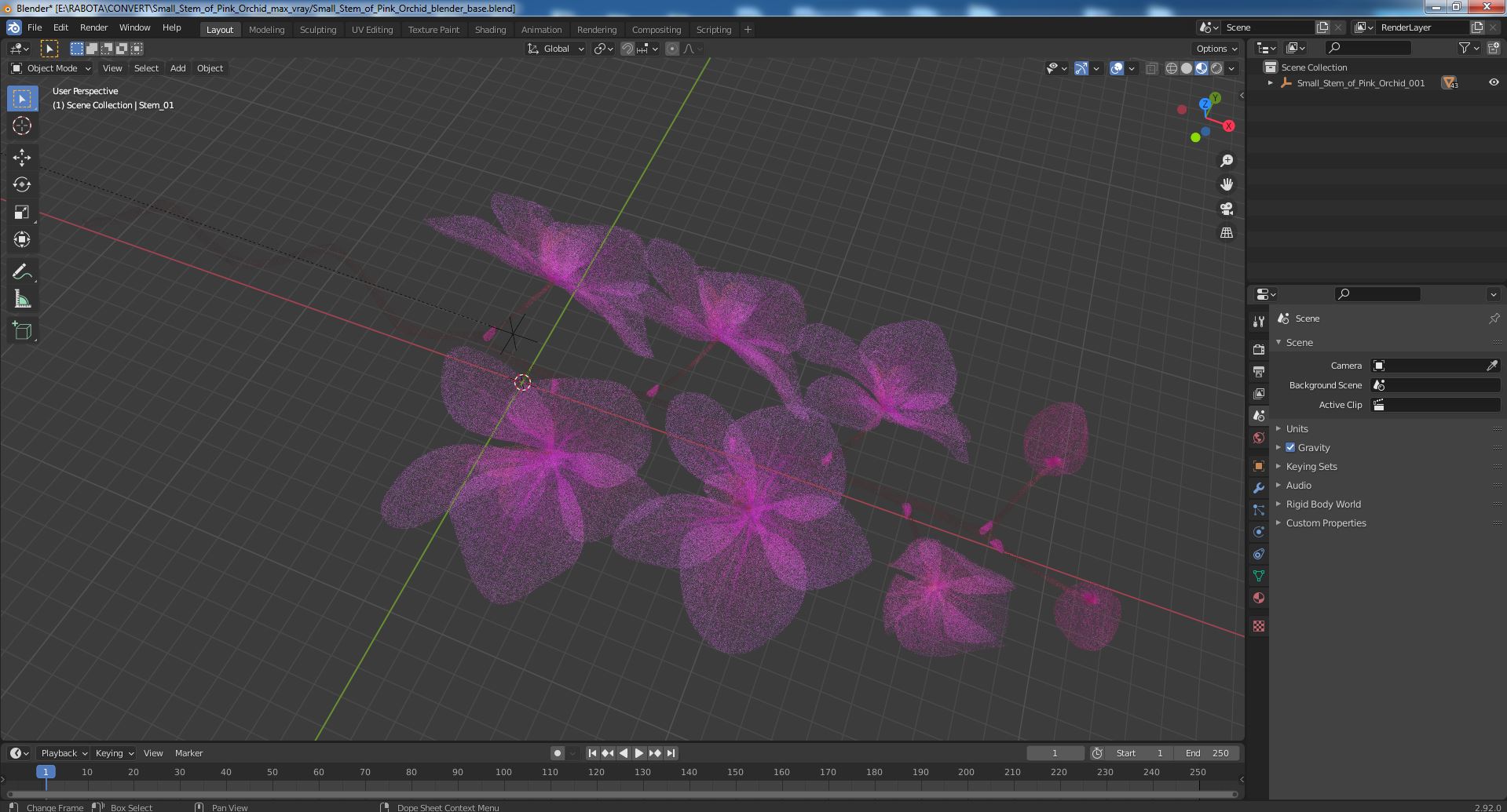 3D model Small Stem of Pink Orchid