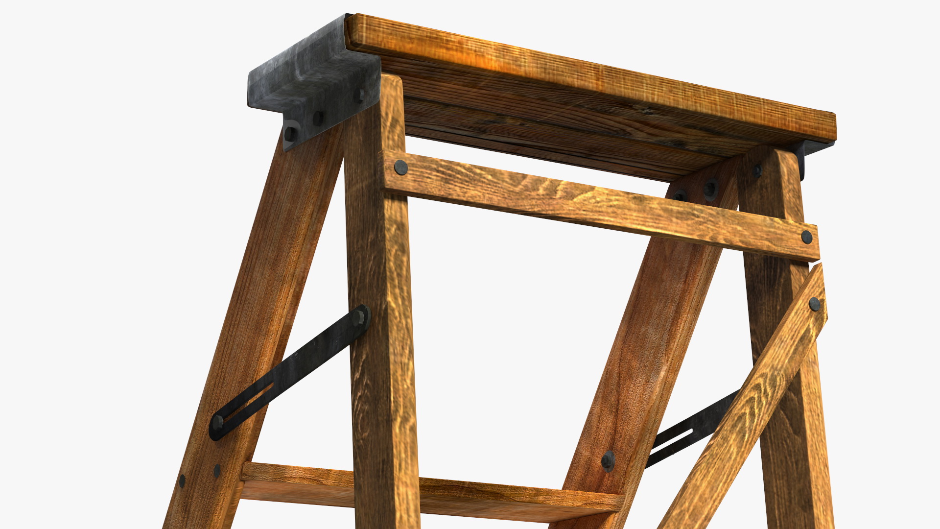 3D Vintage Wooden Step Ladder