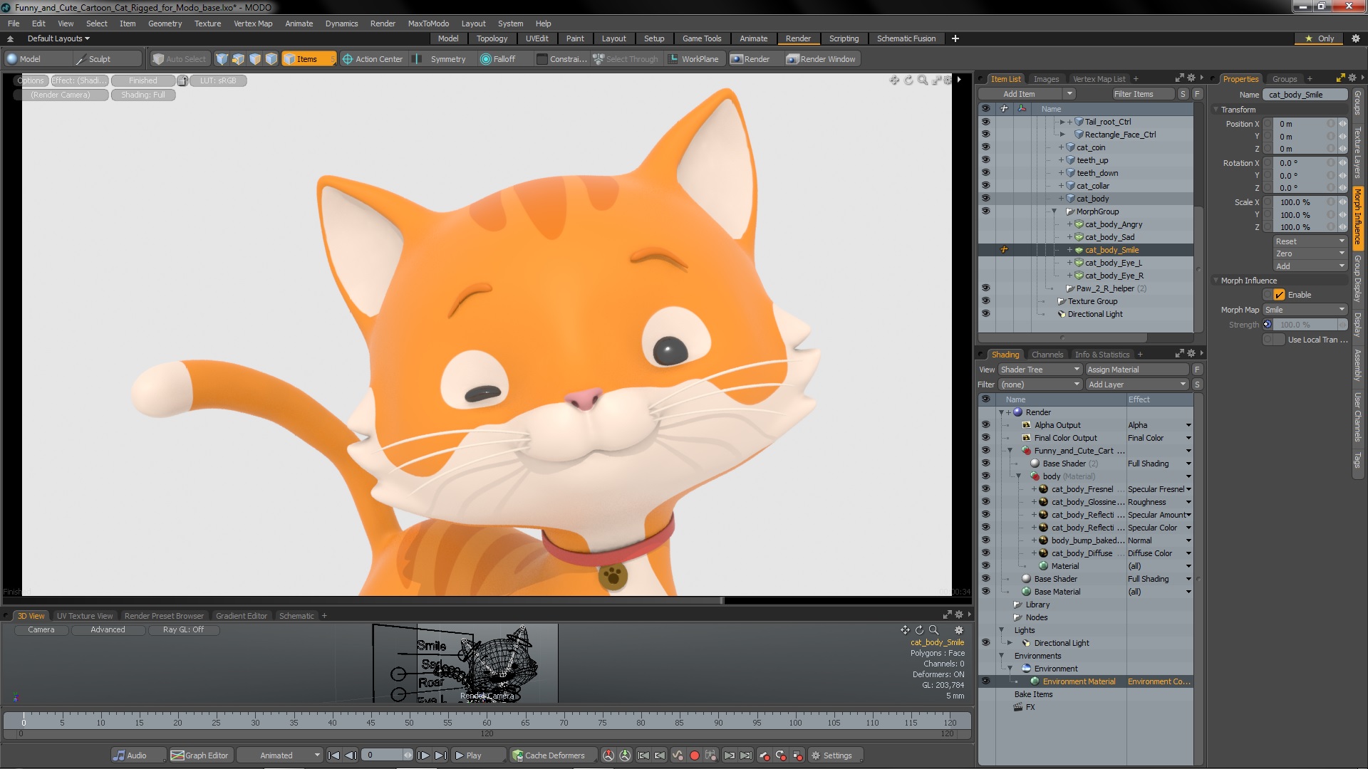 Funny and Cute Cartoon Cat Rigged for Modo 3D