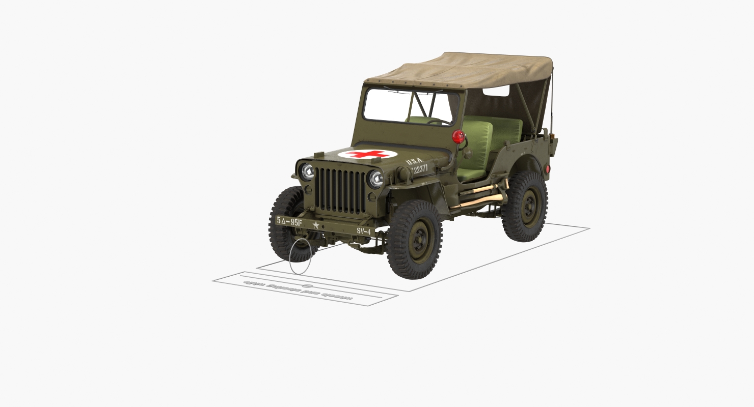 3D model Jeep Willys 1944 Convertible Ambulance Rigged