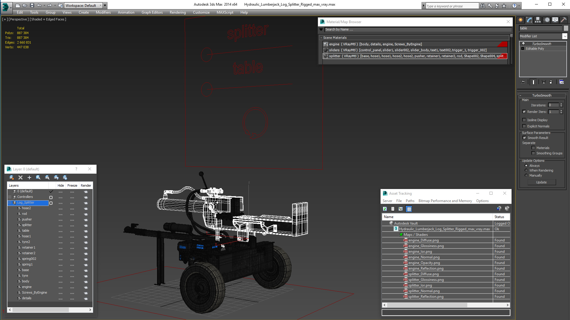 3D model Hydraulic Lumberjack Log Splitter Rigged